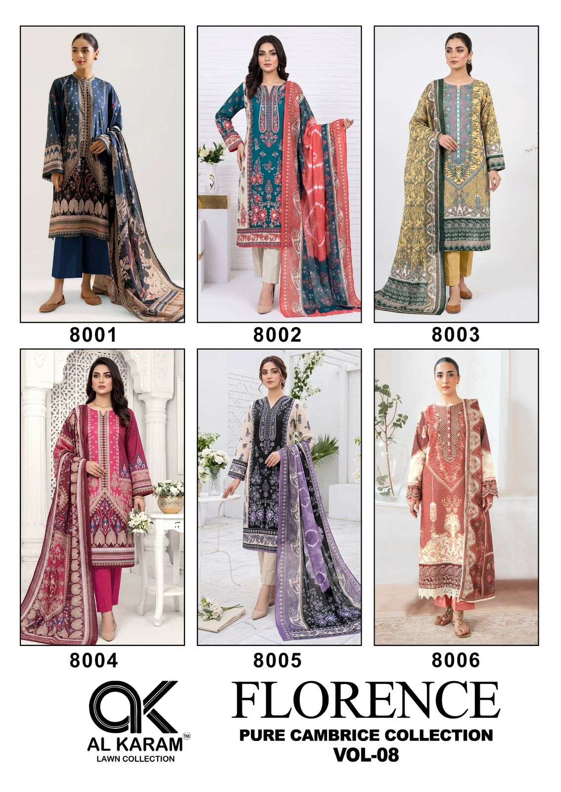 Al Karam Florence Vol 8 Pure Cambric Cotton Dress Material view 3