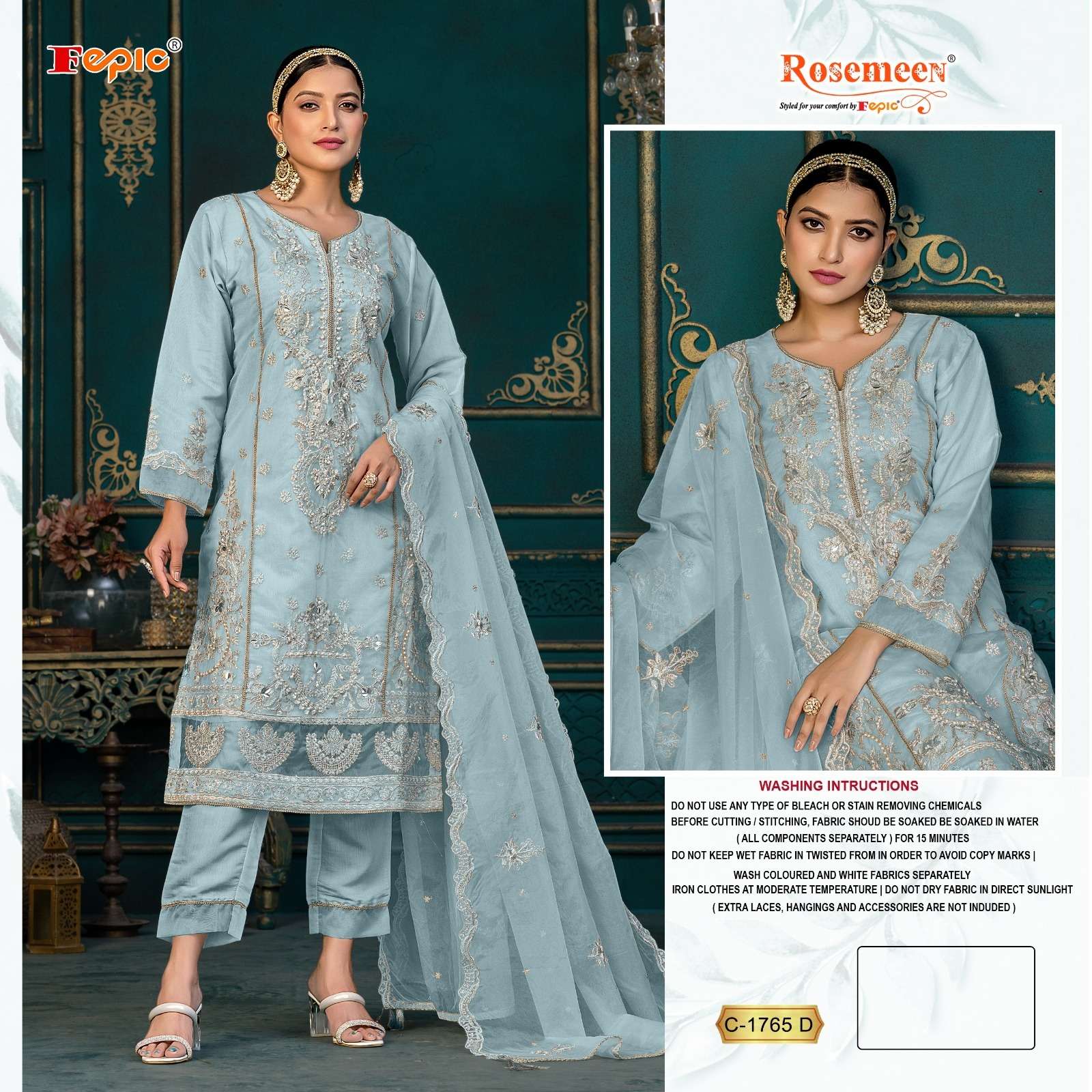 Fepic C 1765 Colors Pakistani organza Embroidered Designer Suit Wholesalers view 5