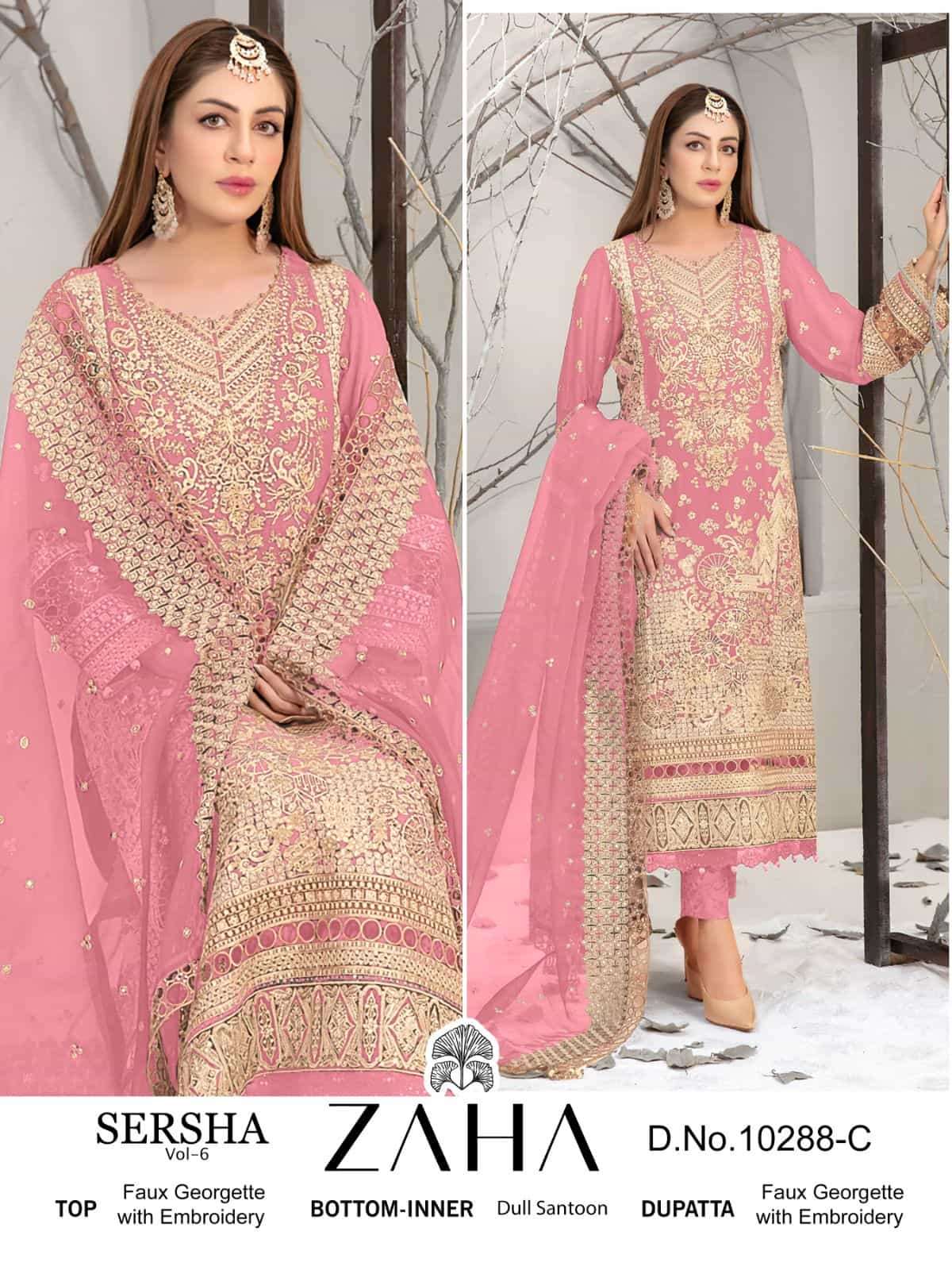 Zaha Sersha Vol 6 10288 Colors Pakistani Georgette Embroidered Suit Wholesalers view 4