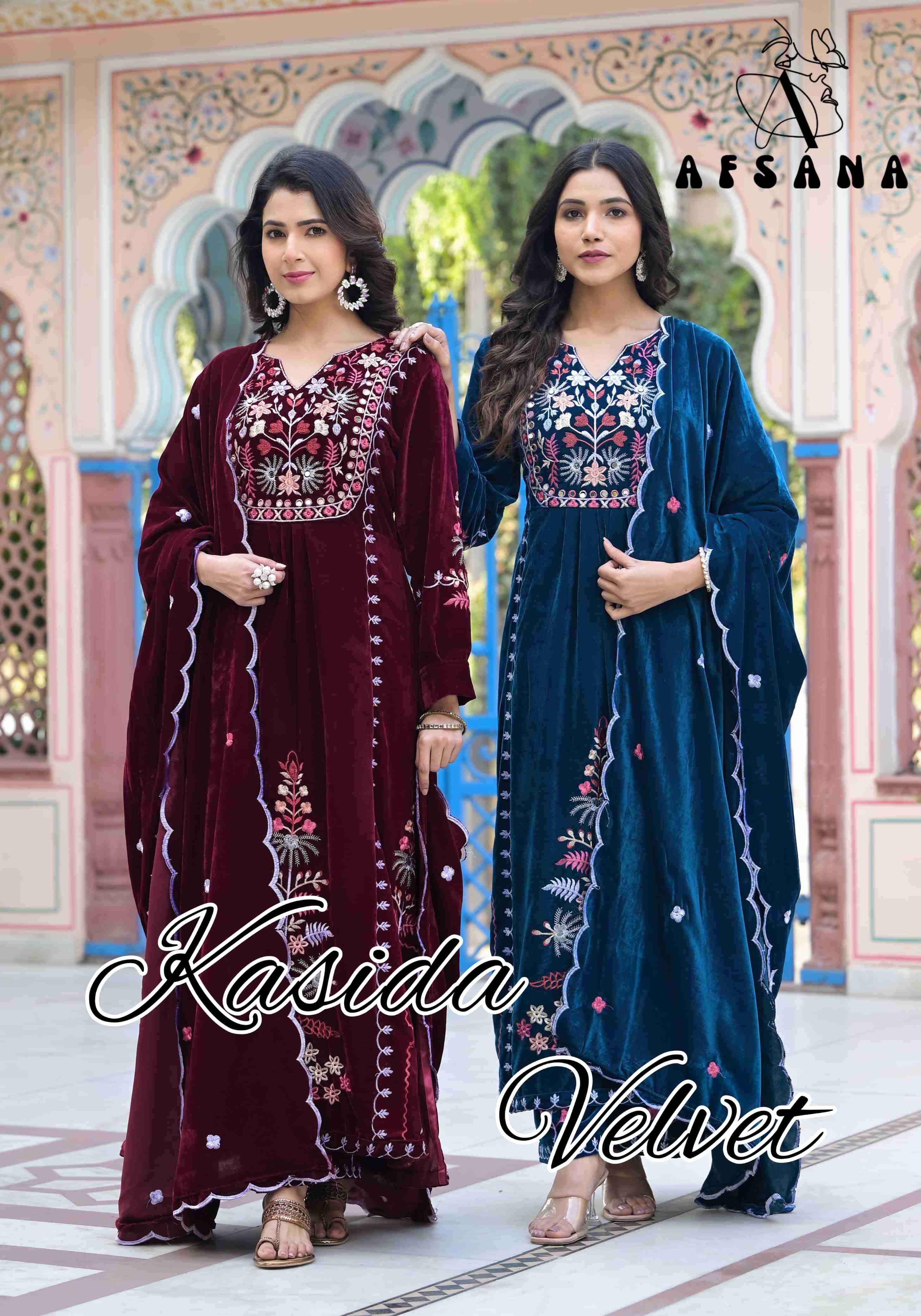 Afsana Kasida Velvet Nx New Designs Velvet 3 Piece Pair Festive Collection view 2