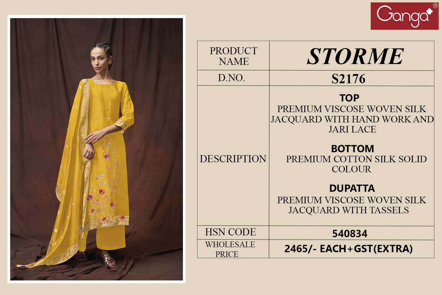 Ganga Storme 2176 Premium Designs Silk Haldi Function Suit Collection view 3