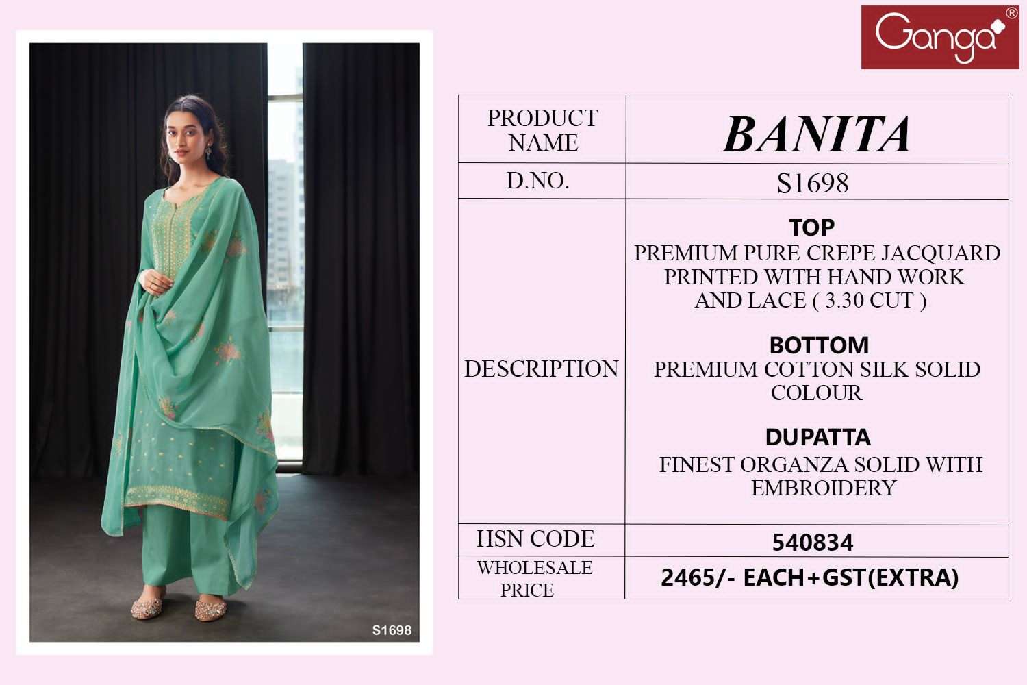 Ganga Banita 1698 Exclusive Premium Designs Crape Salwar Suit view 4