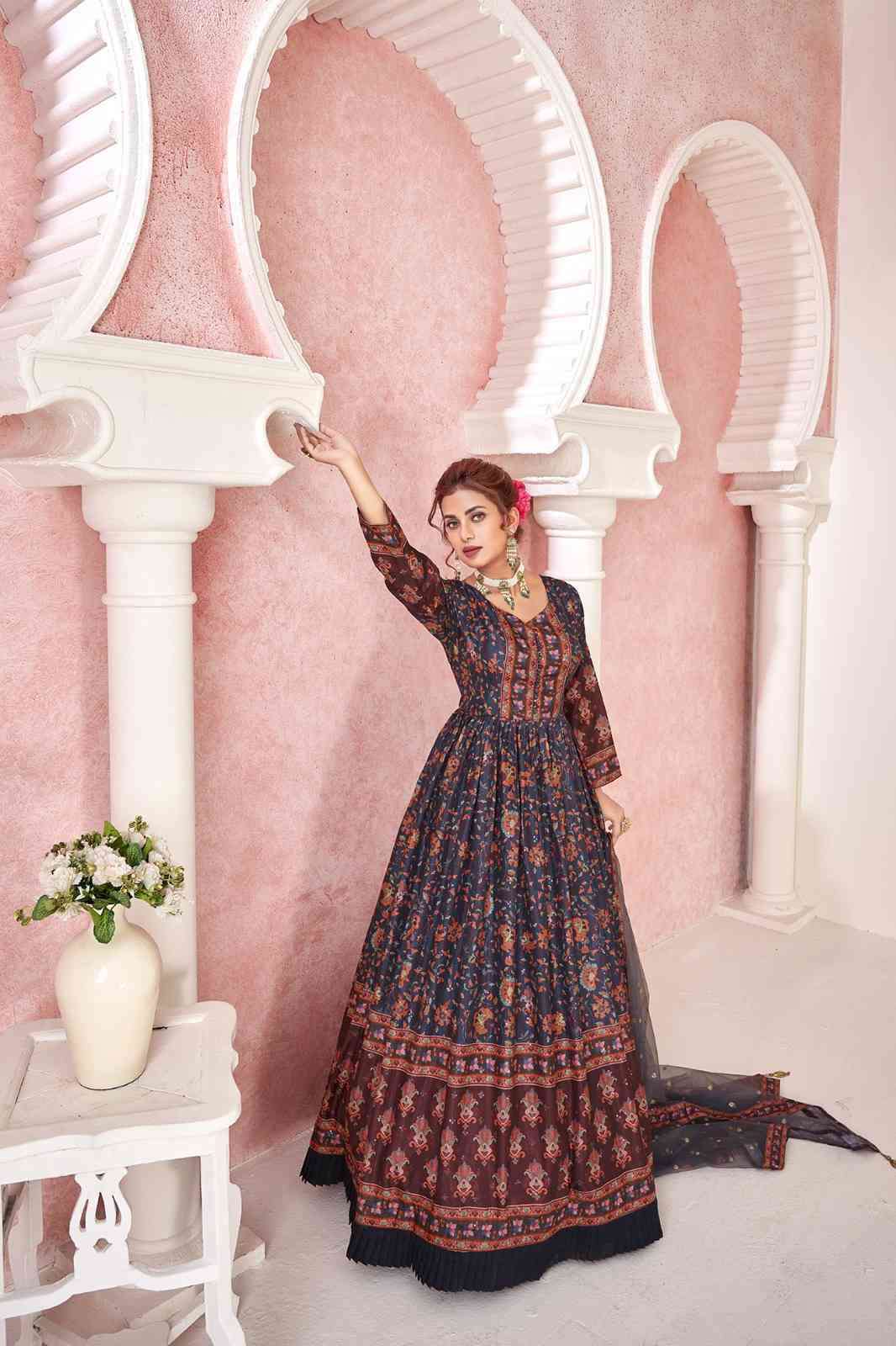 Tejasvee Kimaya 22001 To 2205 Partywear Silk Gown Dupatta Set view 12