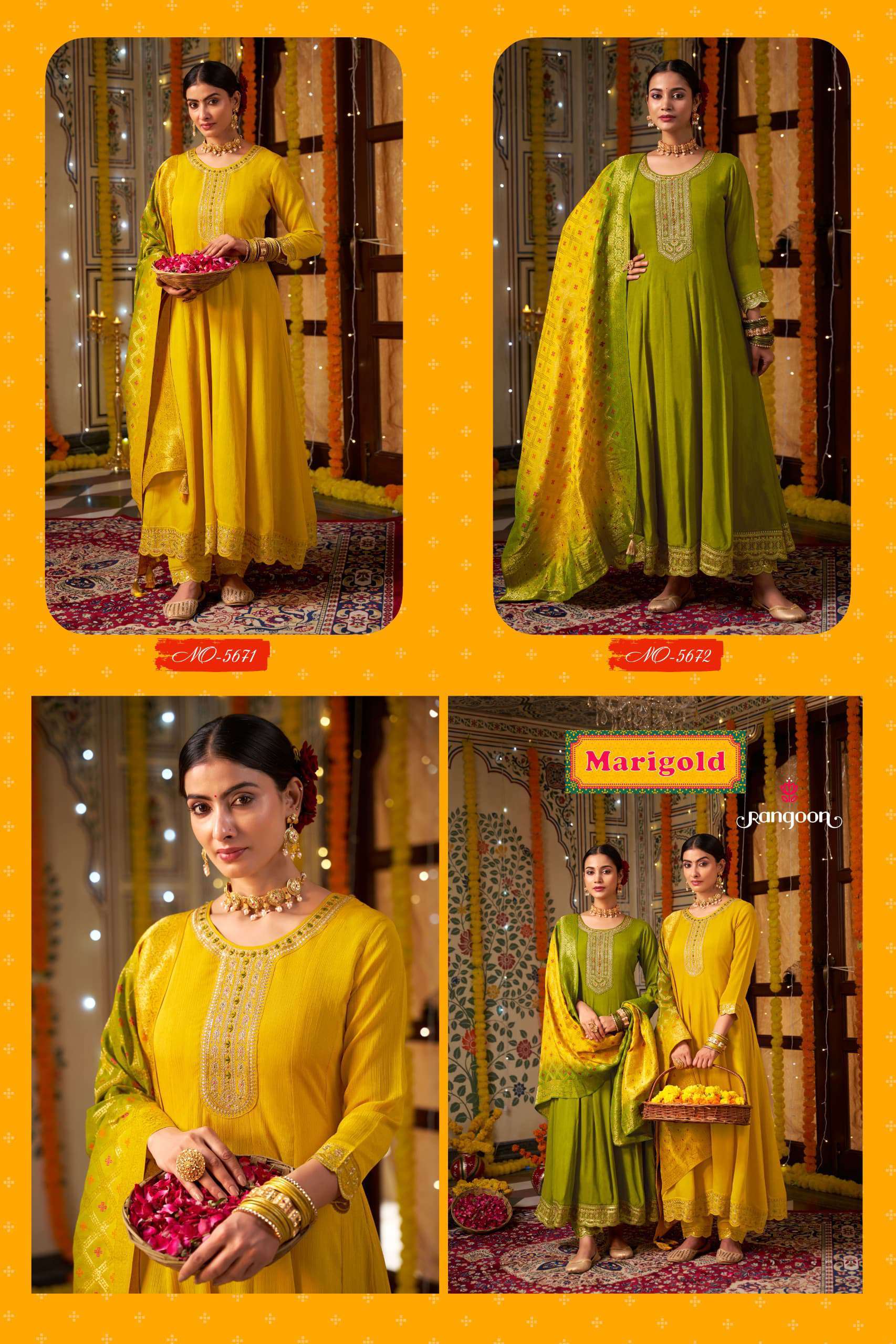 Rangoon Marigold Stylish Anarkali Pattern Suit Latest view 6