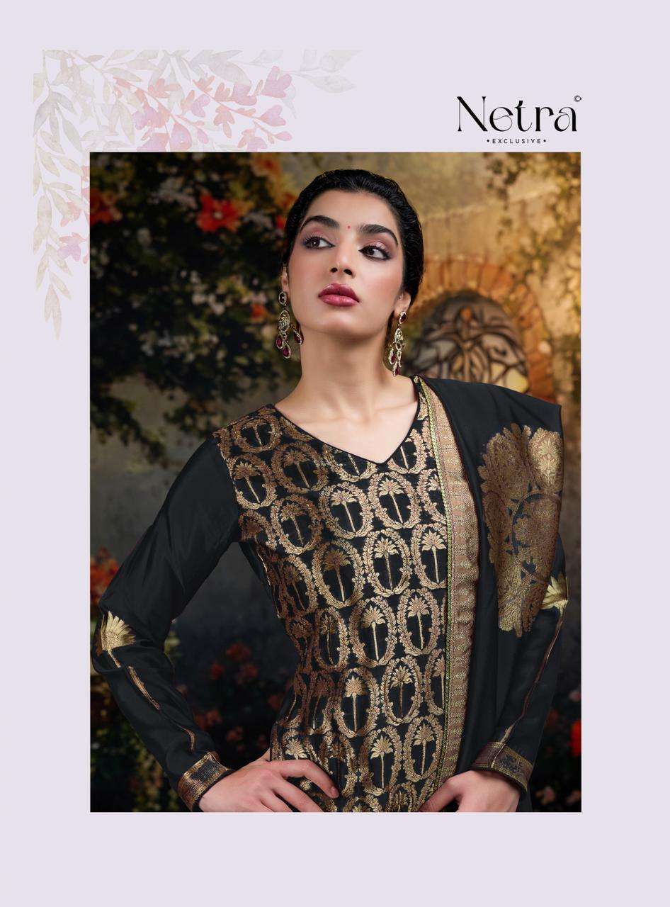 Netra Ayaka Black Edition Fancy Woven Silk Suit Latest Collection view 2