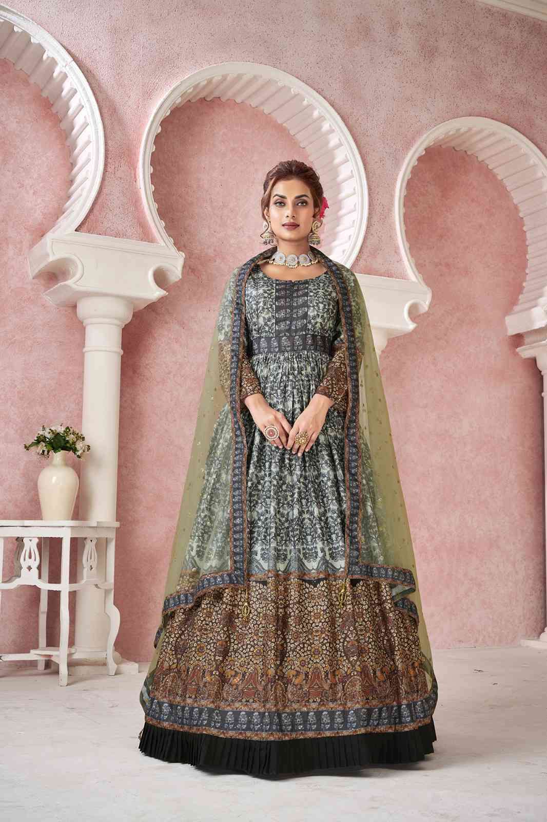 Tejasvee Kimaya 22001 To 2205 Partywear Silk Gown Dupatta Set view 2