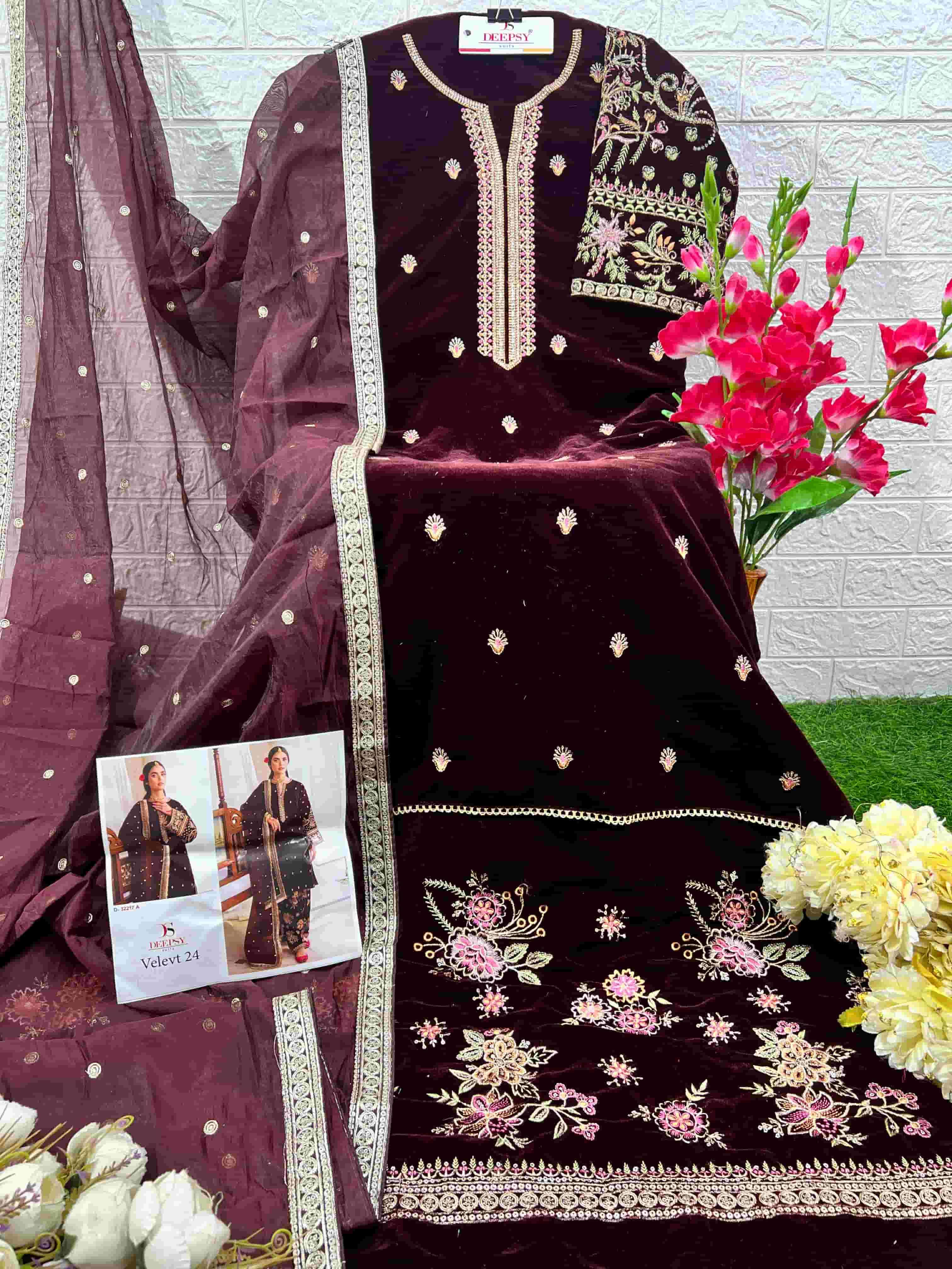 Deepsy D 32217 A Pakistani style Designer Velvet Salwar Kameez view 2