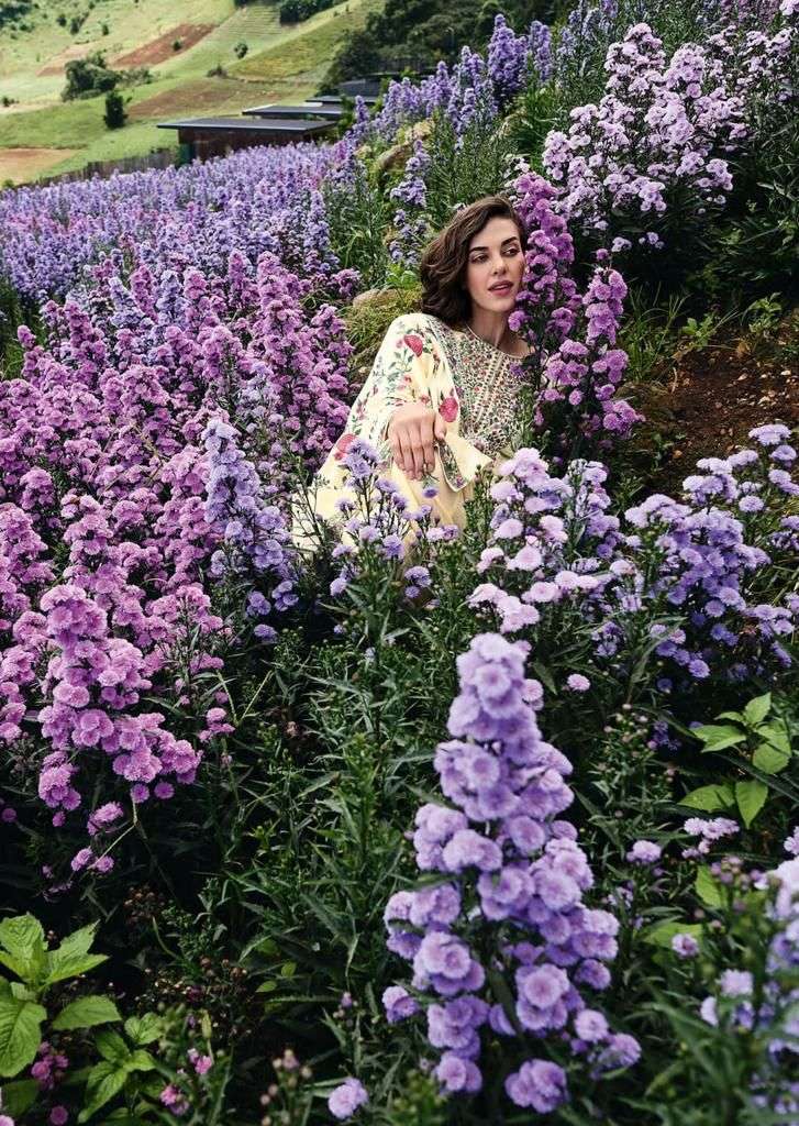 Varsha Valley of Flower Hit Cream Colour Winter Wear Velvet Suit Design view 2