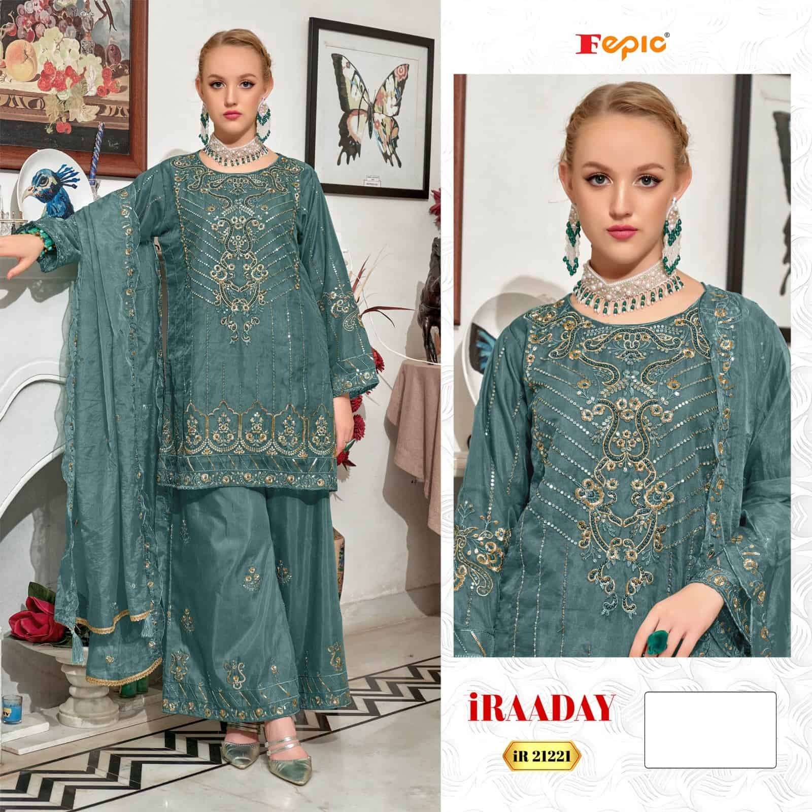 Fepic IR 21221 Pakistani Style Organza Embroidered Salwar Suit Exporter