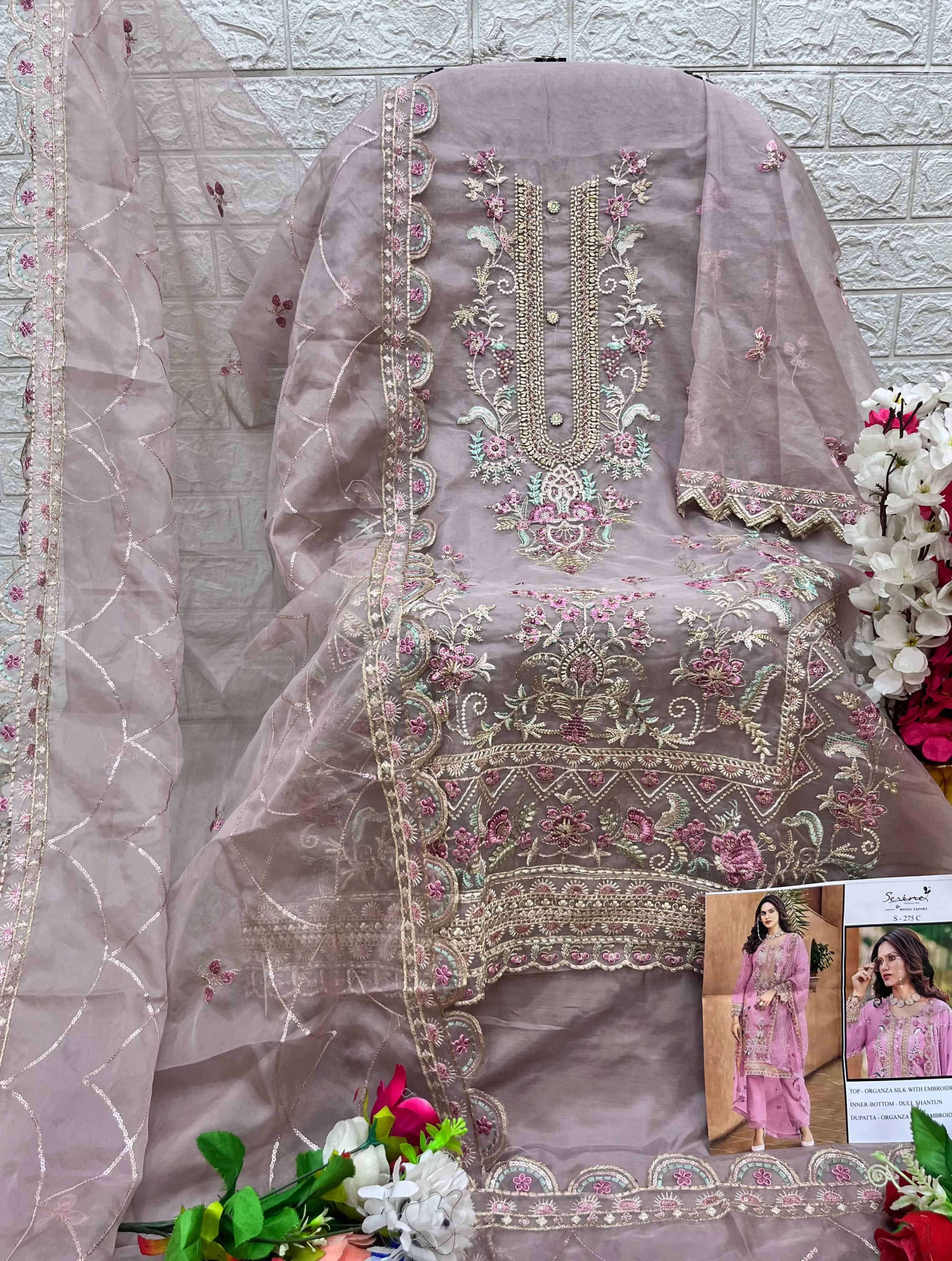 Megha Exports S 275 Colors Organza Unstitched Pakistani DressA Premium Selection view 7