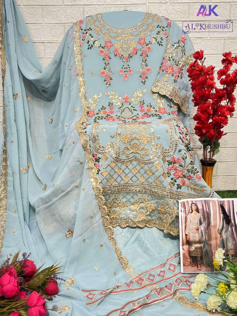 Al Khushbu 6018 Pakistani Designer Georgette Salwar Suit Exporter view 3