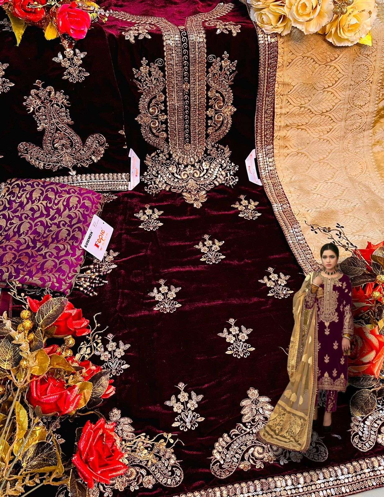 Fepic D 5222 Colors Party Wear Velvet Pakistani Designer Suit view 4