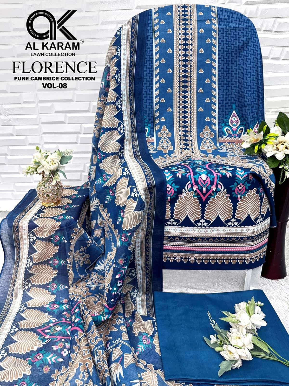 Al Karam Florence Vol 8 Pure Cambric Cotton Dress Material view 11