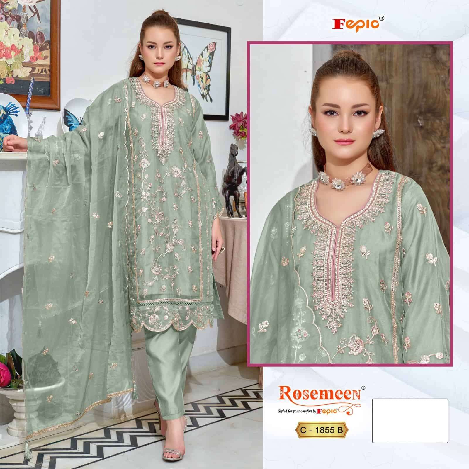 Fepic C 1855 Colors Pakistani Style Designer Embroidered Suit Wholesalers view 5