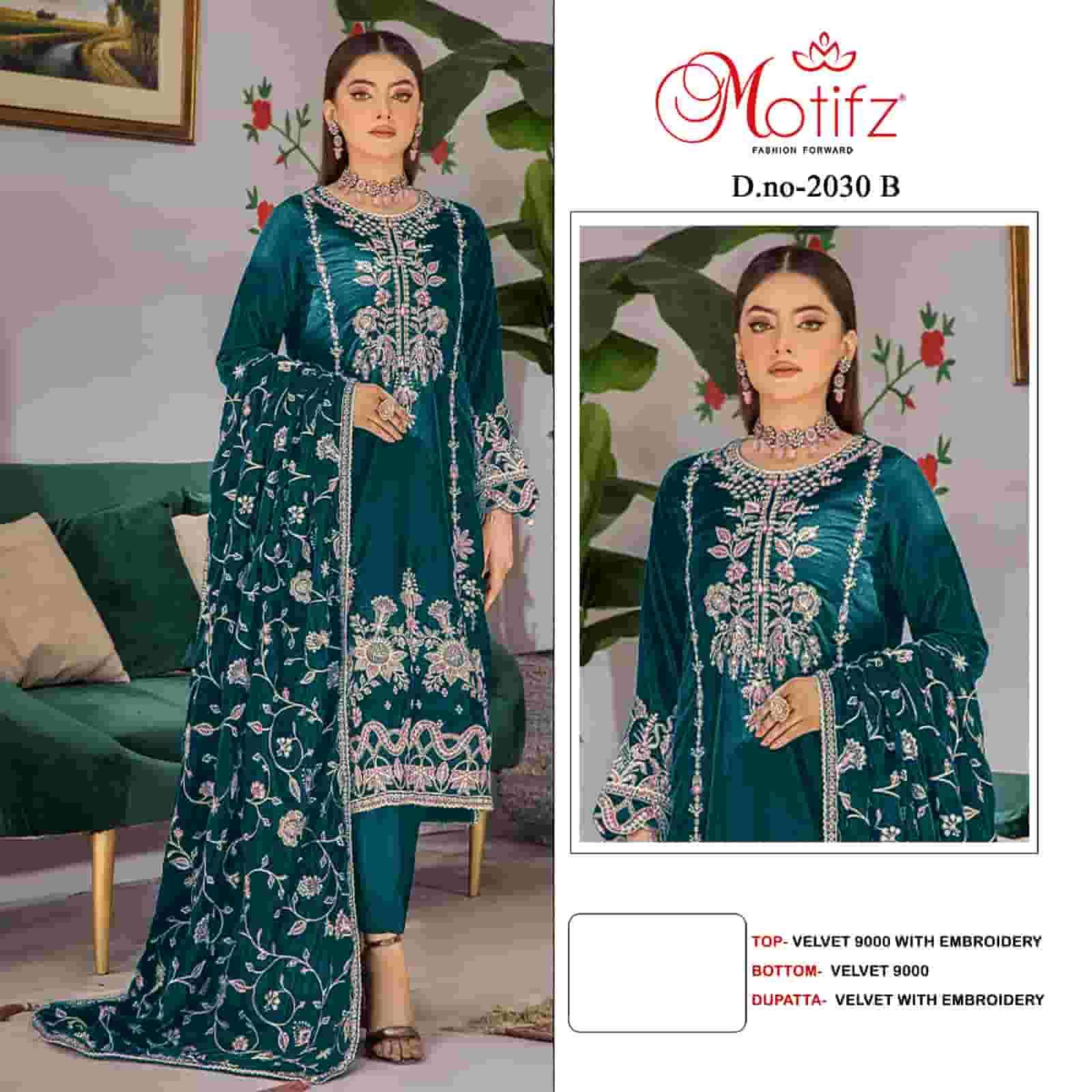 Motifz 2030 B Festive Wear Style Designer Pakistani Velvet Suit Exporter