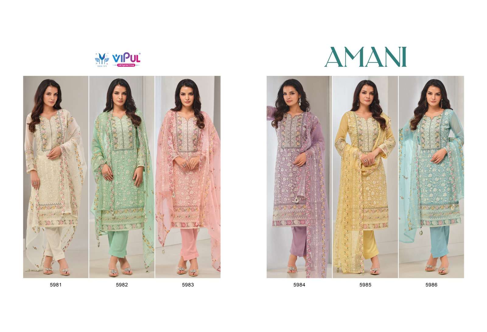 Vipul Fashion Amani 5981 To 5986 Designer Organza Partywear Suit view 17