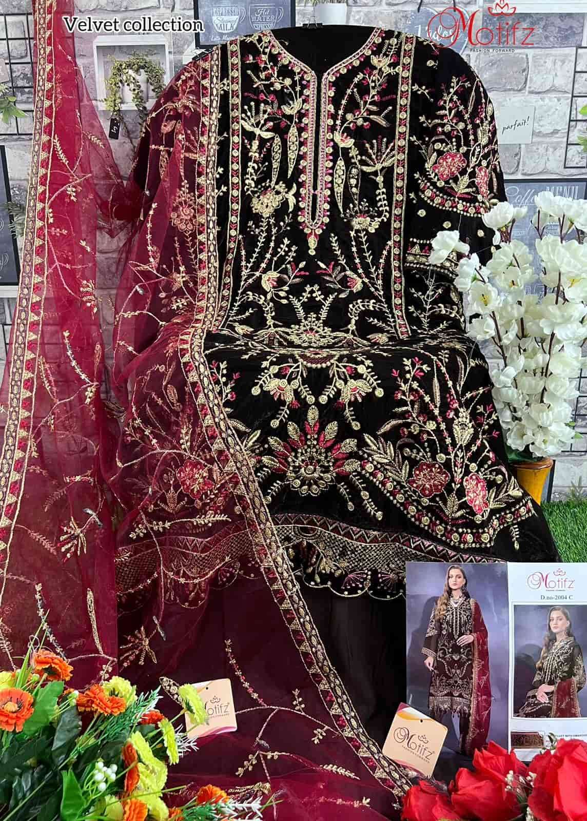 Motifz 2004 Colors Pakistani Festive Wear Style Designer Velvet Suit Wholesalers view 7