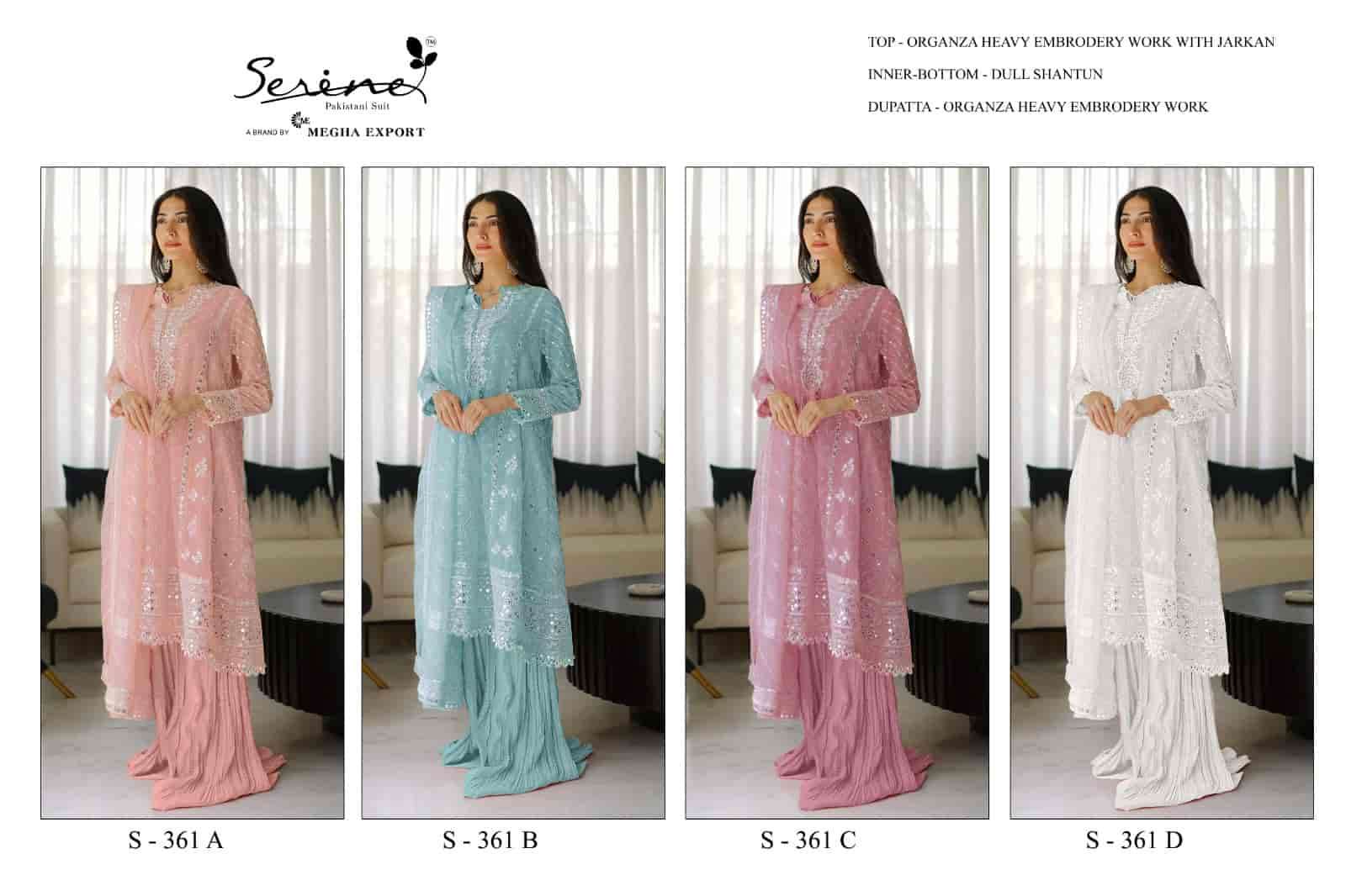 Megha Export S 361 Colors Pakistani Style Designer Organza Suit Wholesalers view 5