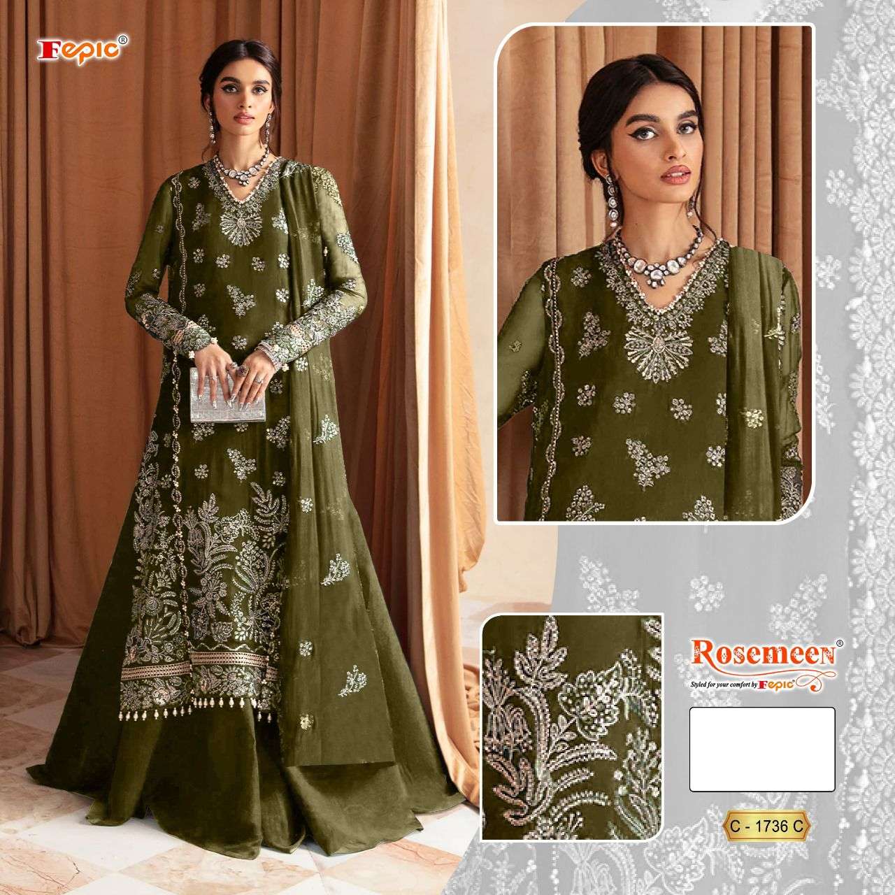 Fepic C 1736 Colors Georgette Pakistani Straight Suit Catalog Exporters view 6