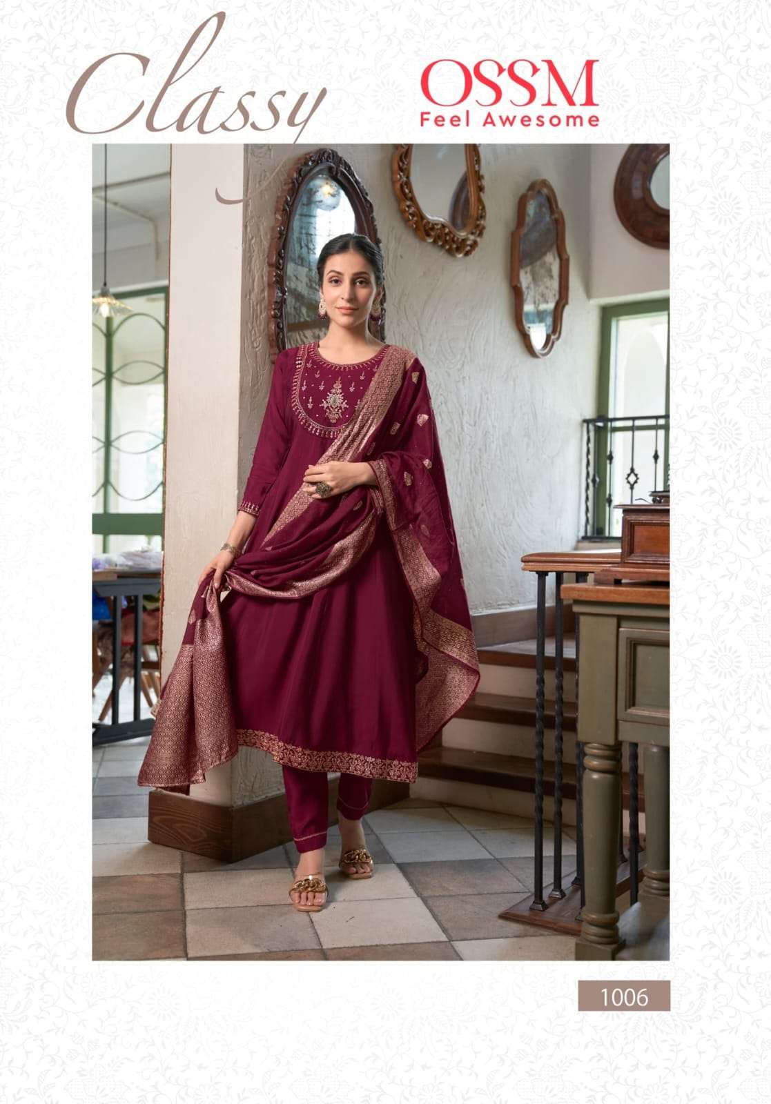 Ossm Sargam Stylish Anarkali Kurti Pant Dupatta Set New Designs view 6