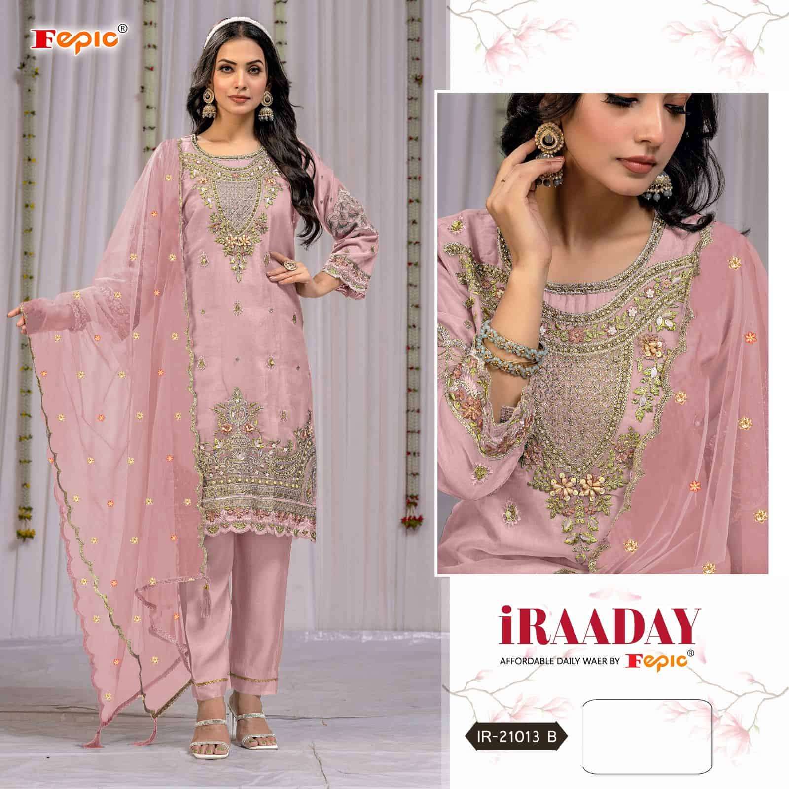 Fepic IR 21013 B Organza Fancy Pakistani Unstitched Salwar Kameez Ensemble