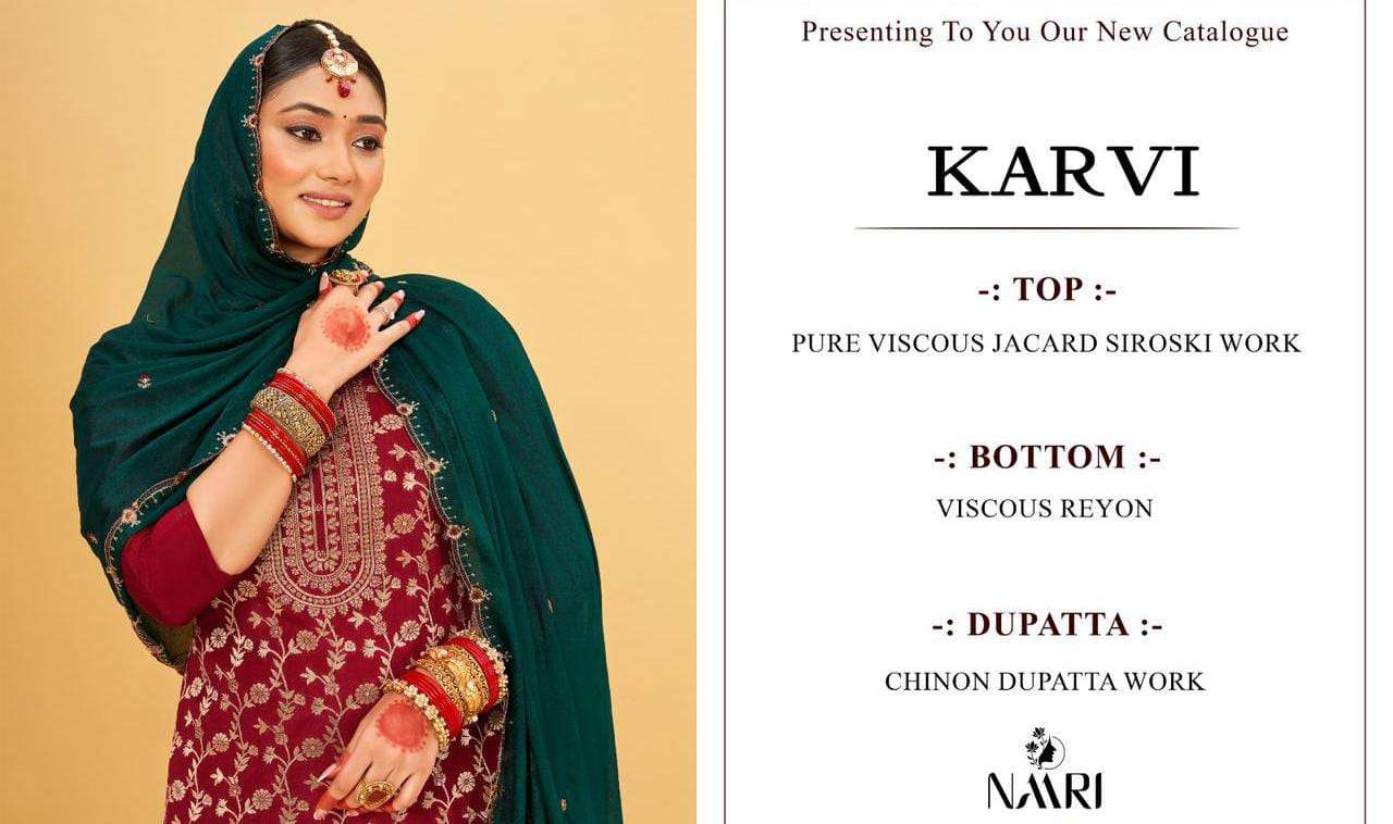 Naari Karvi Fancy Work Maslin Jacquard Festive Collection Dress view 8
