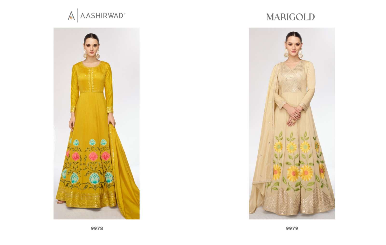 Aashirwad Marigold 9978 And 9979 Partywear Designer Gown Catalog Exporters view 6