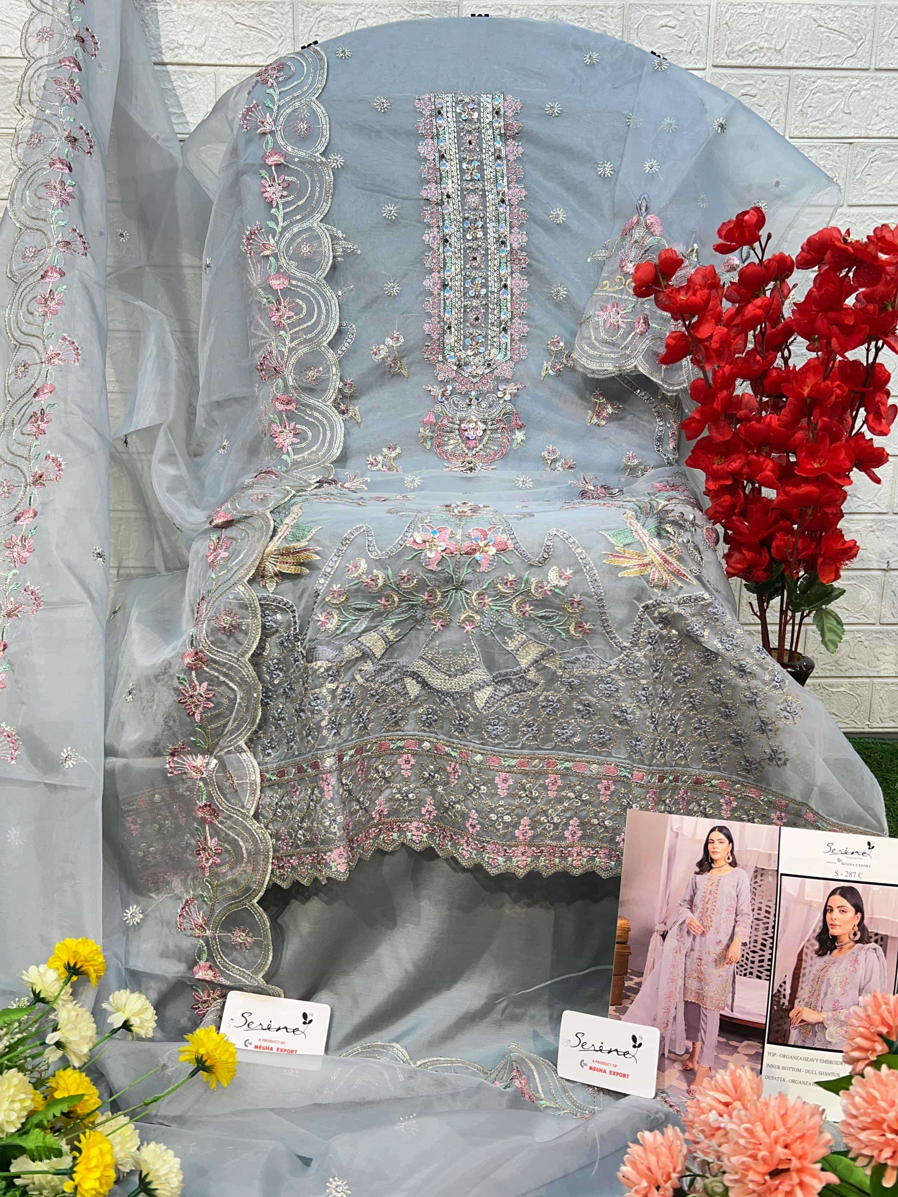 Megha Export S 287 Colors Organza Unstitched Pakistani Dress Glamour view 9