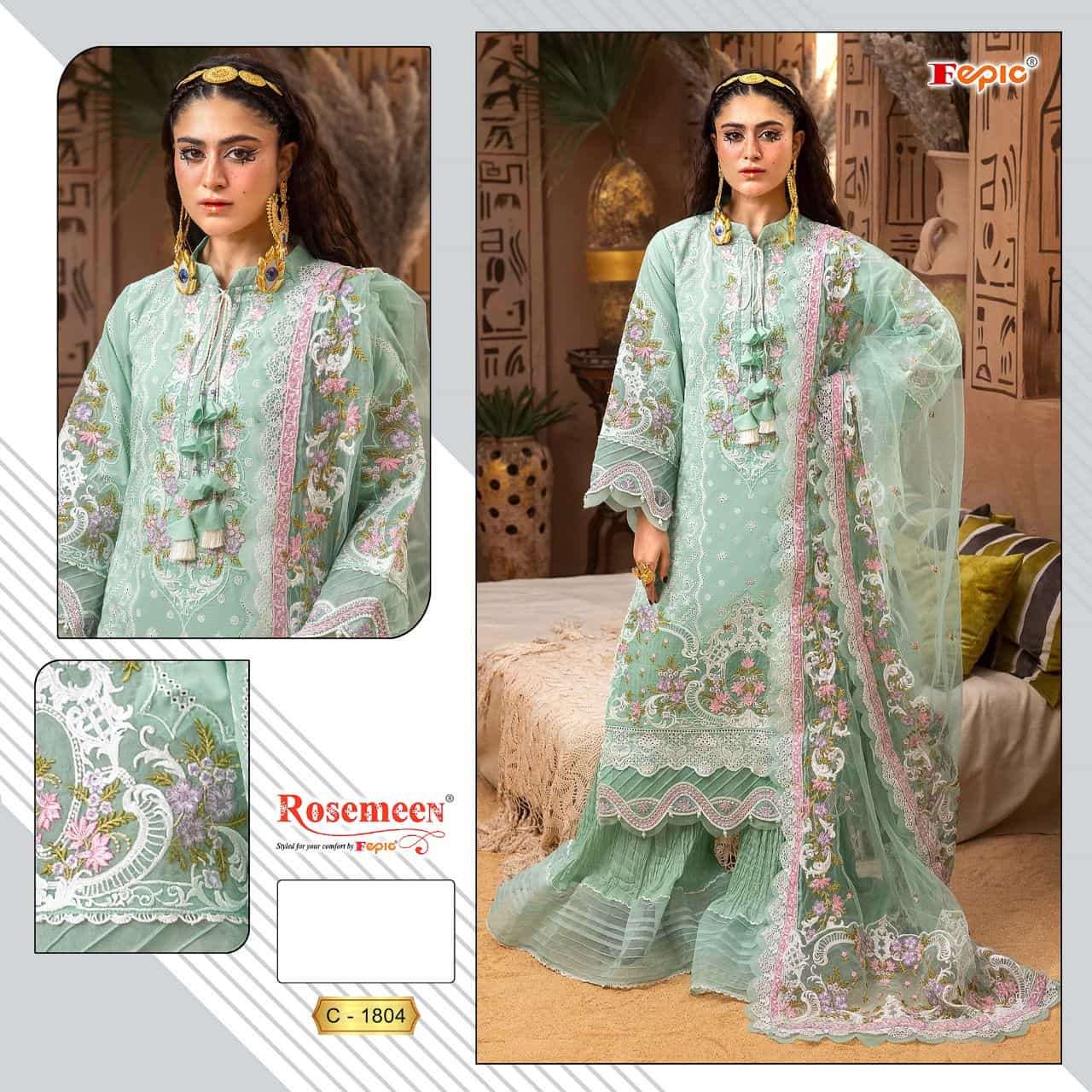 Fepic C1804 Colors Pakistani Heavy Designer Embroidered Cotton Salwar Suit Exporter view 5
