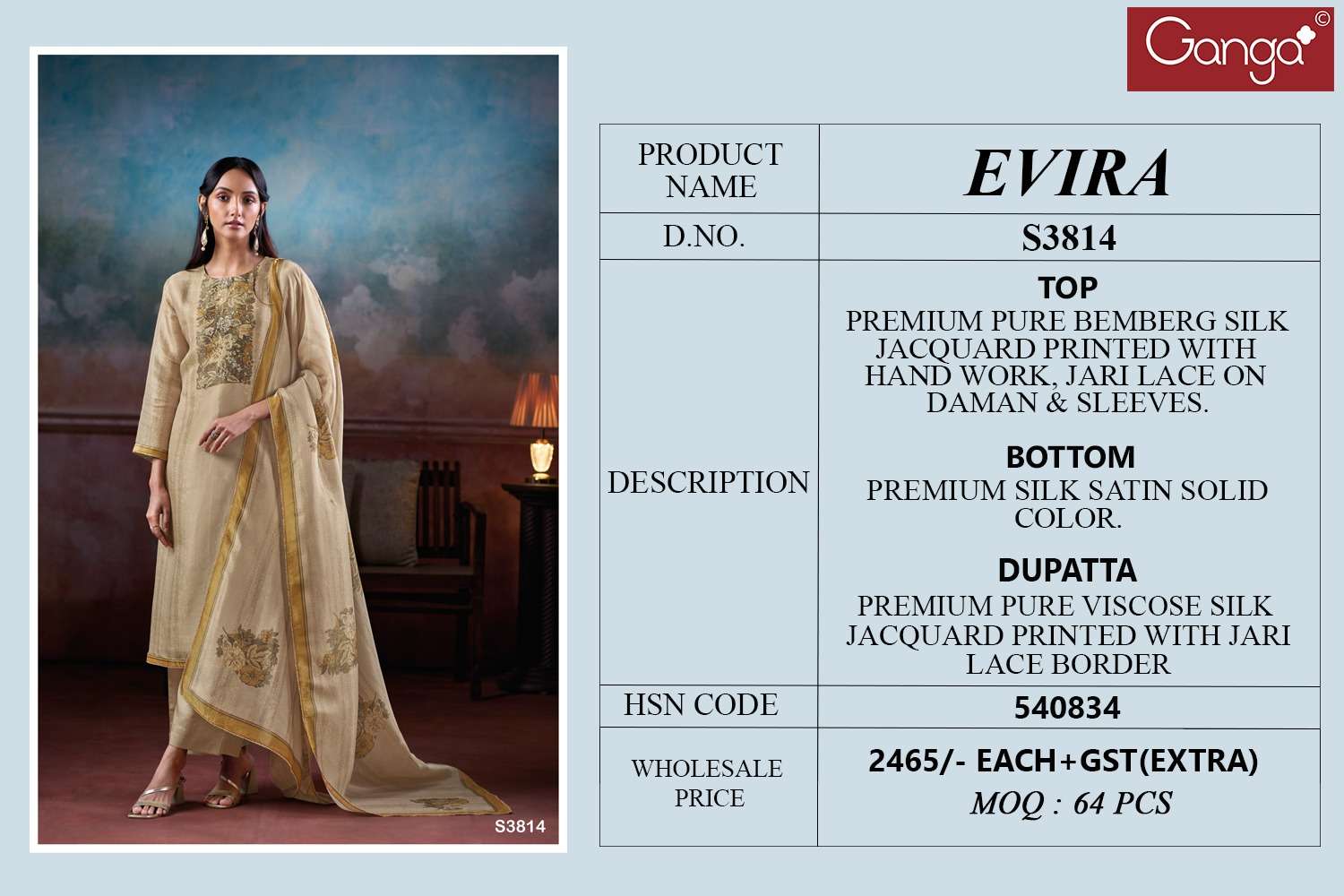 Ganga Fashion Evira 3814 Pure Bemberg Silk Exclusive Ladies Suit Collection view 4