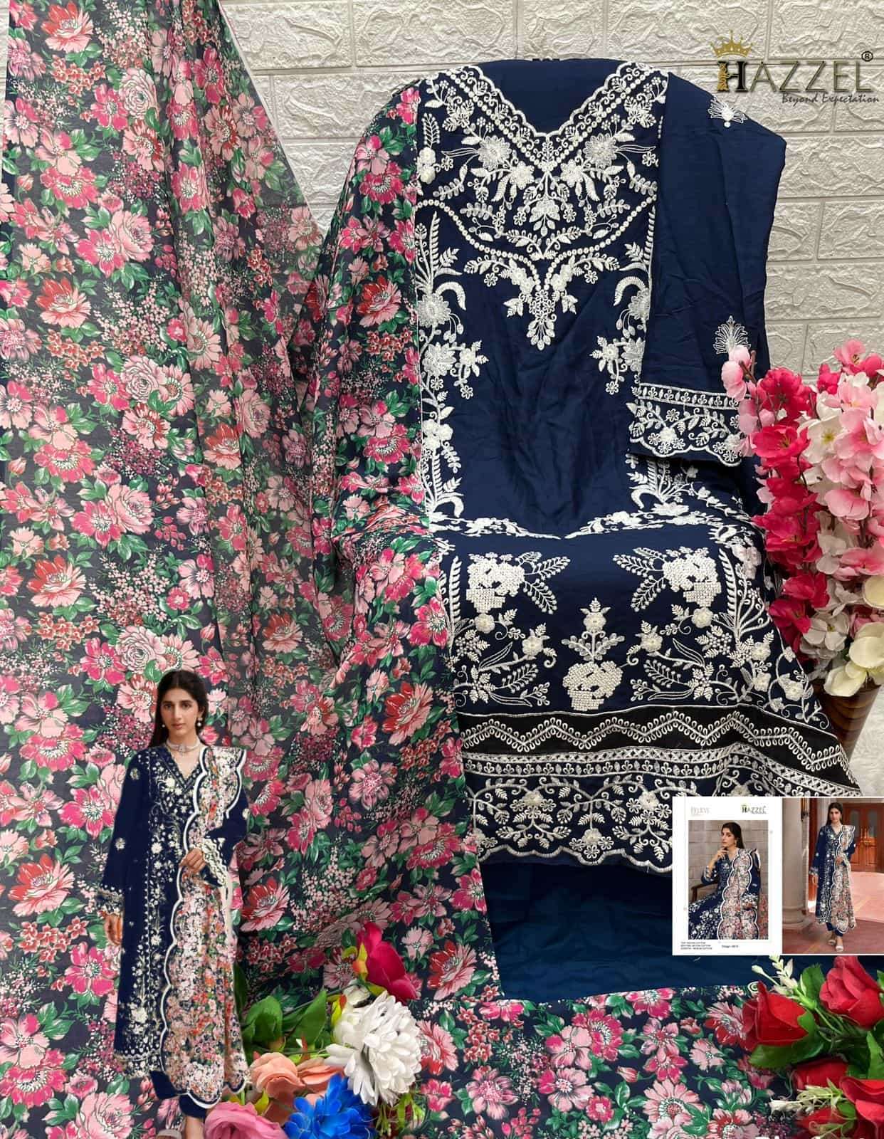 Hazzel 89 Colors Festive Wear Style Designer Embroidered Cotton Dress Wholesalers view 8