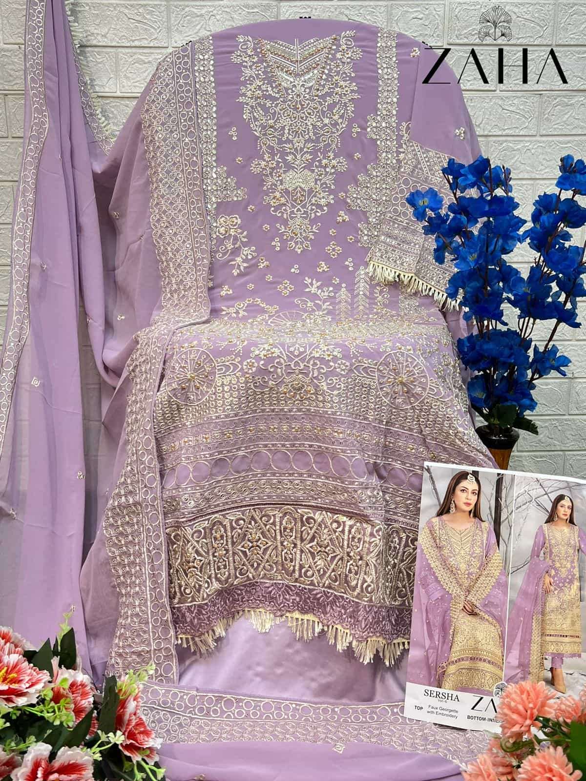 Zaha Sersha Vol 6 10288 Colors Pakistani Georgette Embroidered Suit Wholesalers view 6