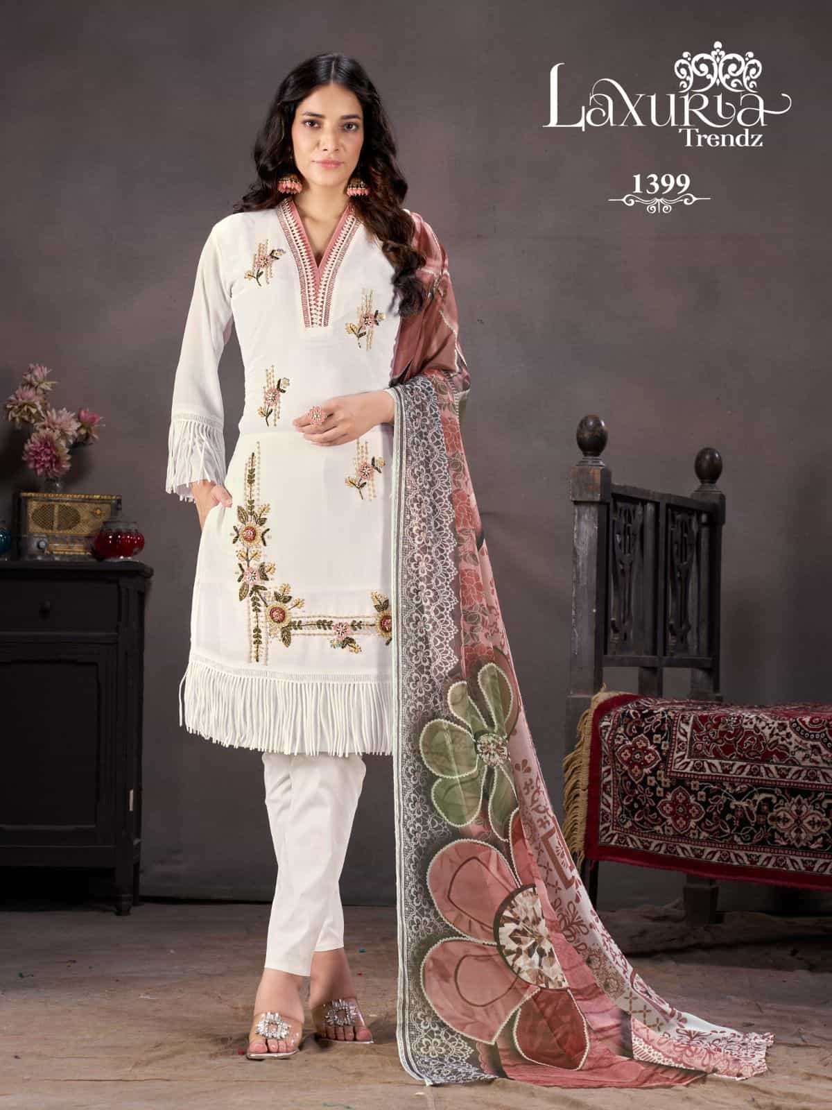 Laxuria Trends 1399 Fancy Designer Style Georgette Salwar Suit Readymade Collection view 4