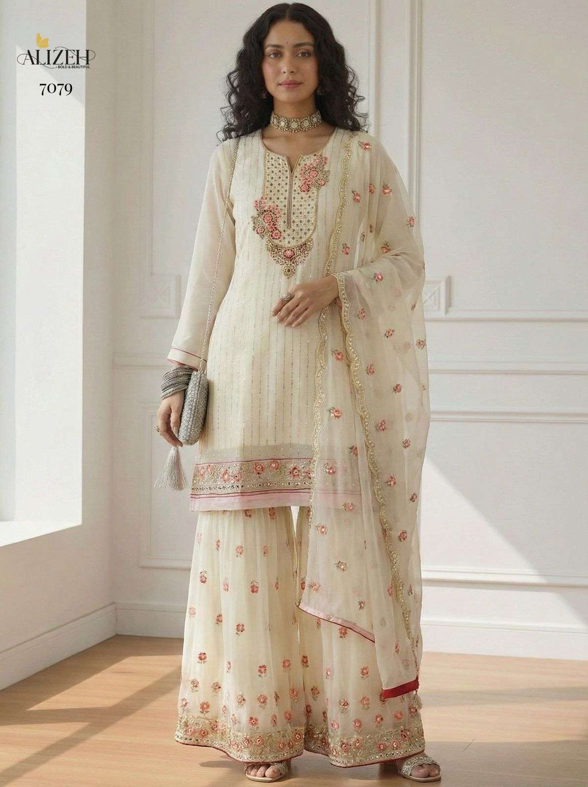 Alizeh Designer Embroidered Sharara Suit view 2