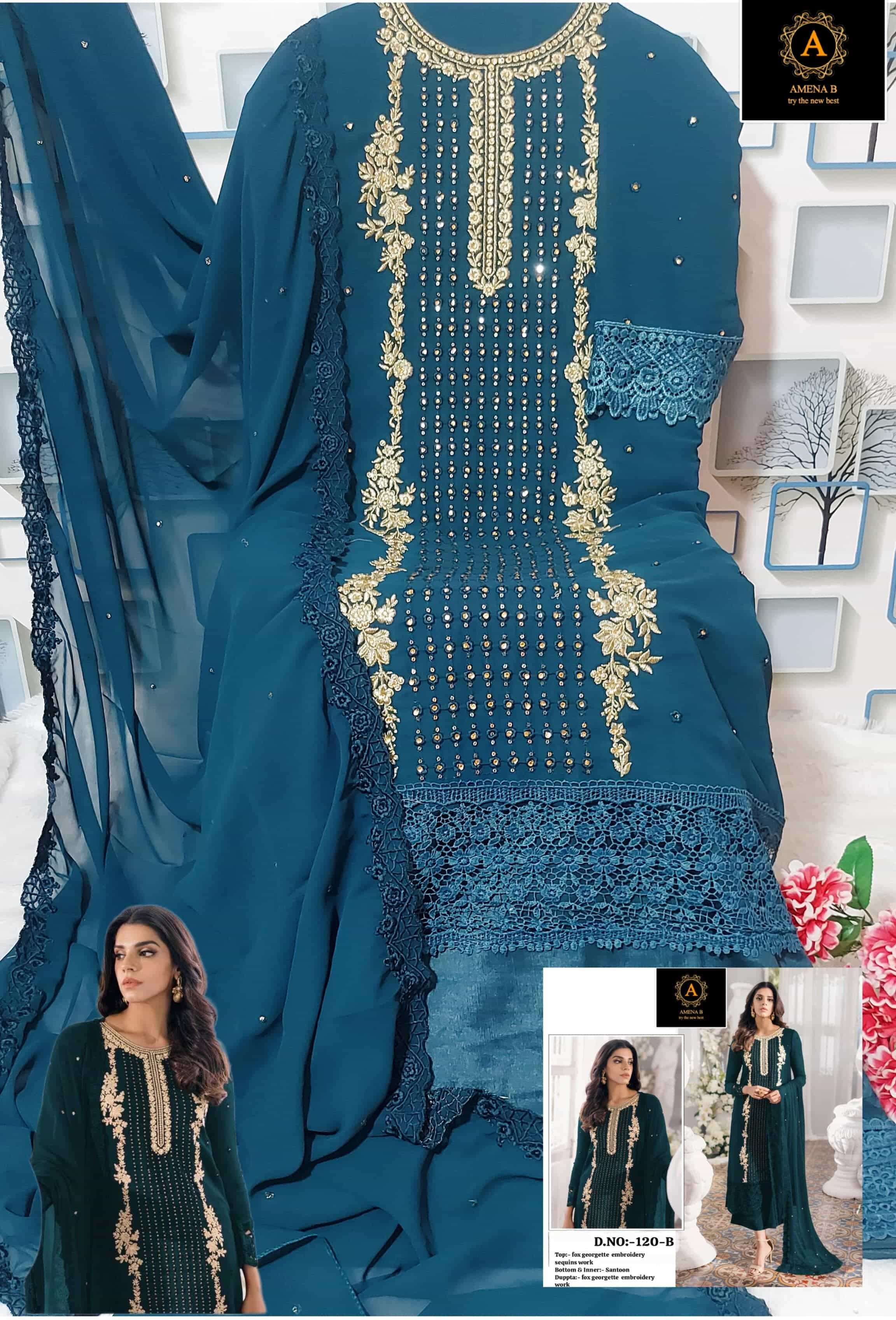 Amena B D 120 Colors Pakistani Georgette Designer Salwar Suit Exporter view 4
