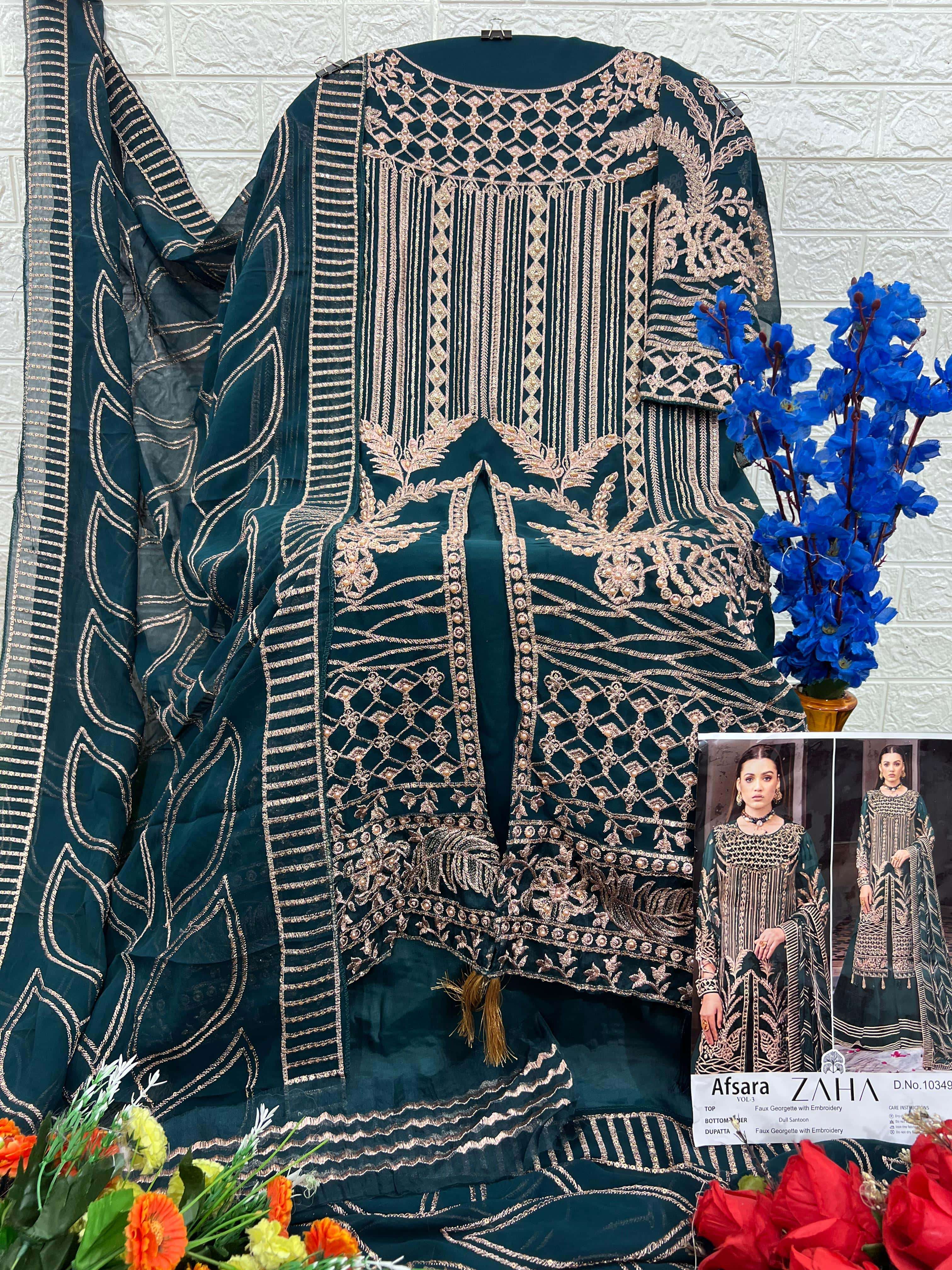 Zaha 10349 C Pakistani Latest Heavy Embroidered Georgette Salwar Kameez Ensemble view 2