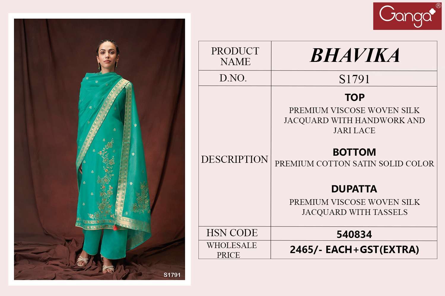 Ganga Bhavika 1791 Fancy Jacquard Tradition Ladies Suit Exporter view 4