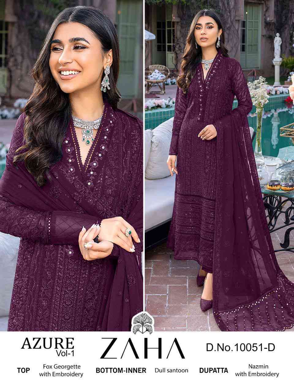 Zaha Azure Vol 1 10051 Hit Colors Pakistani Salwar Suit view 2