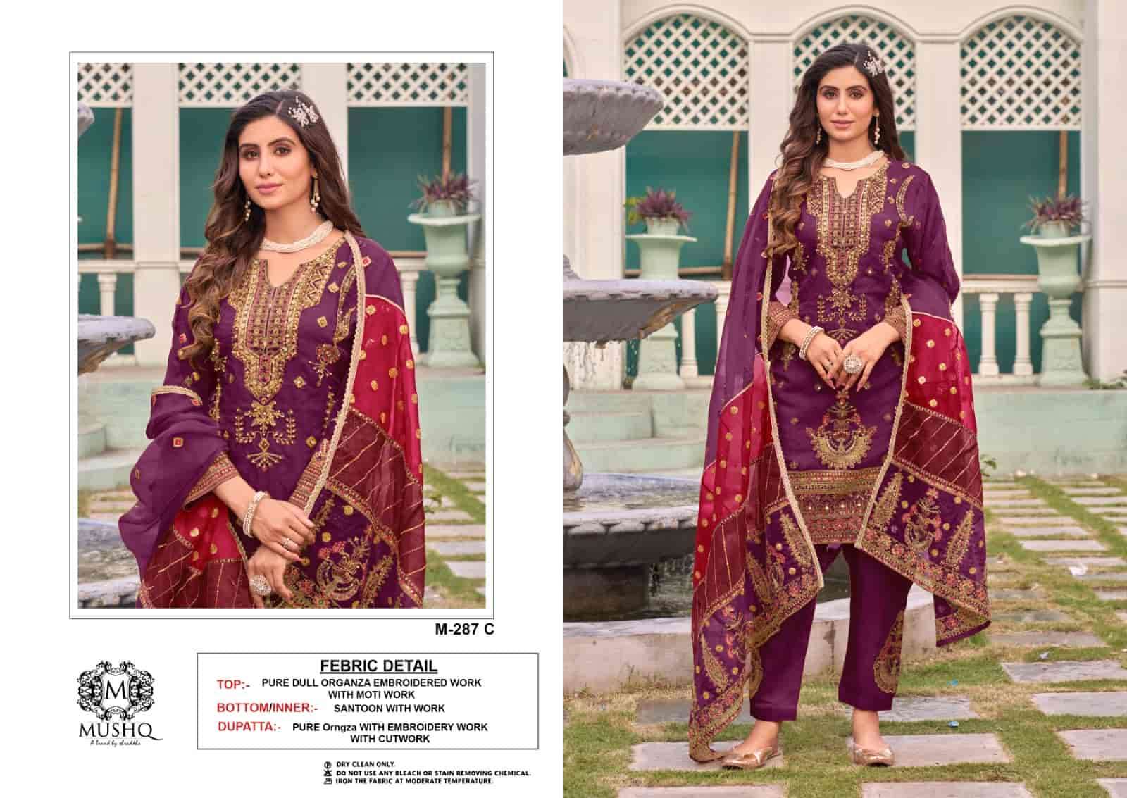 Mushq M 287 Colors Pakistani Festive Wear style Embroidered Designs Suit Exporters view 4
