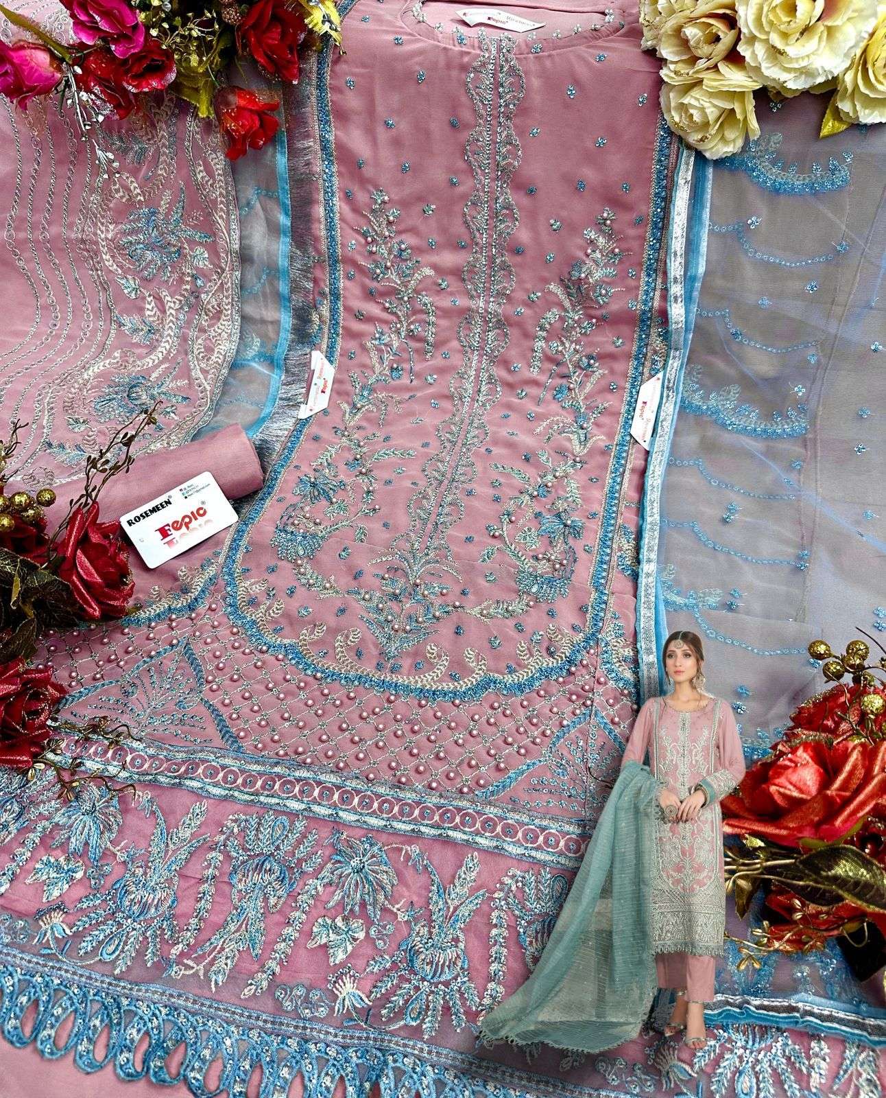 Fepic C 1257 Colors Georgette Embroidered Styles Pakistani Suit Catalog Exporter view 4
