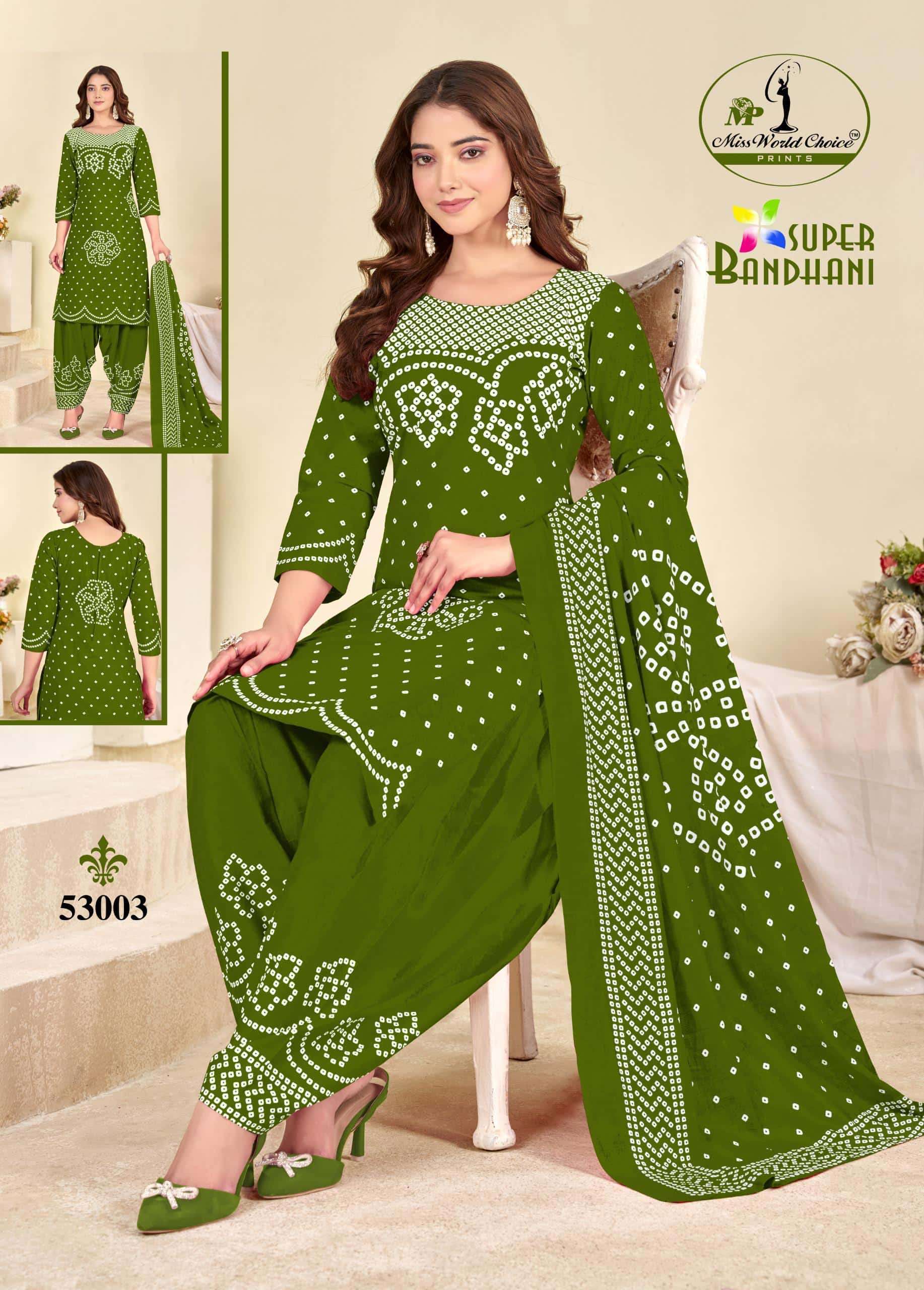 Miss World Choice Super Bandhani Vol 53 Unstitch Cotton Suit Catalog