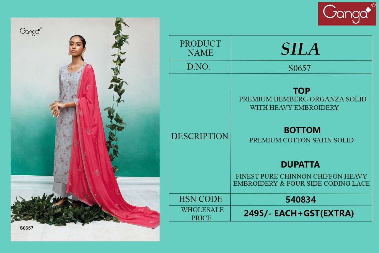 Ganga Sila 657 Bemberg Organza Embroidery Work Salwar Suit view 2