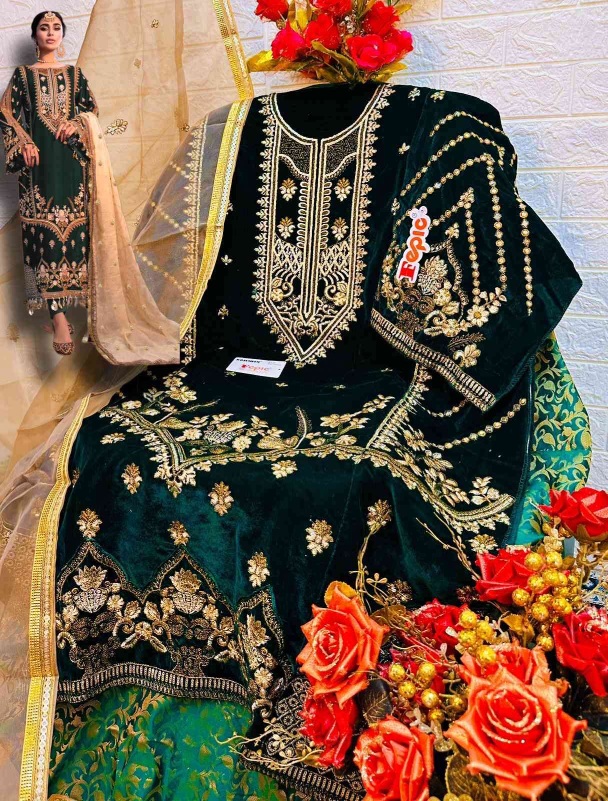 Fepic D 5244 Colors Velvet Embroidered Dress view 6