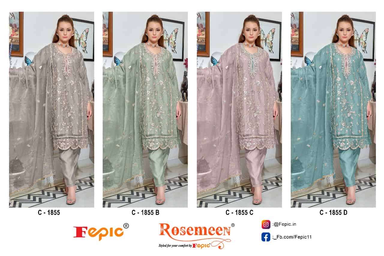 Fepic C 1855 Colors Pakistani Style Designer Embroidered Suit Wholesalers view 3