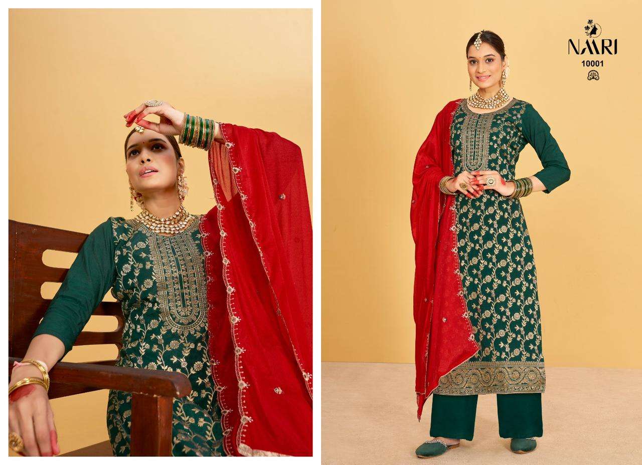 Naari Karvi Fancy Work Maslin Jacquard Festive Collection Dress view 6