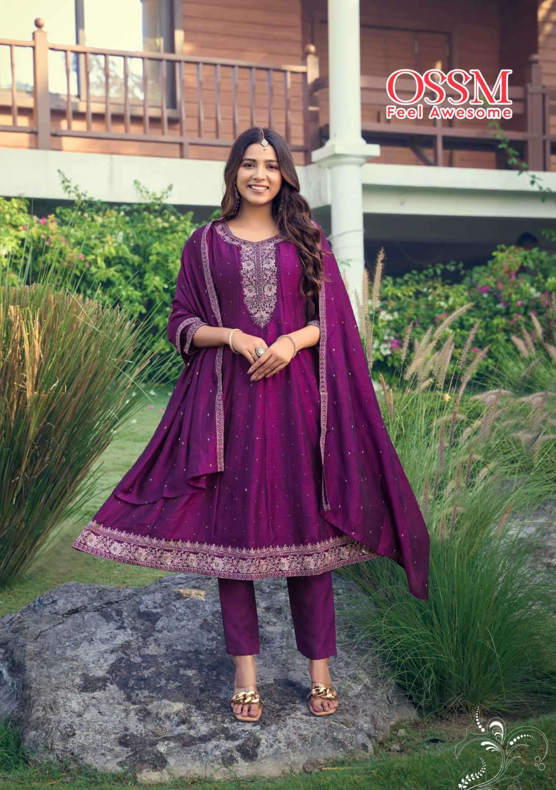 Ossm Shayra Fancy Silk Readymade Anarkali Style Suits view 3