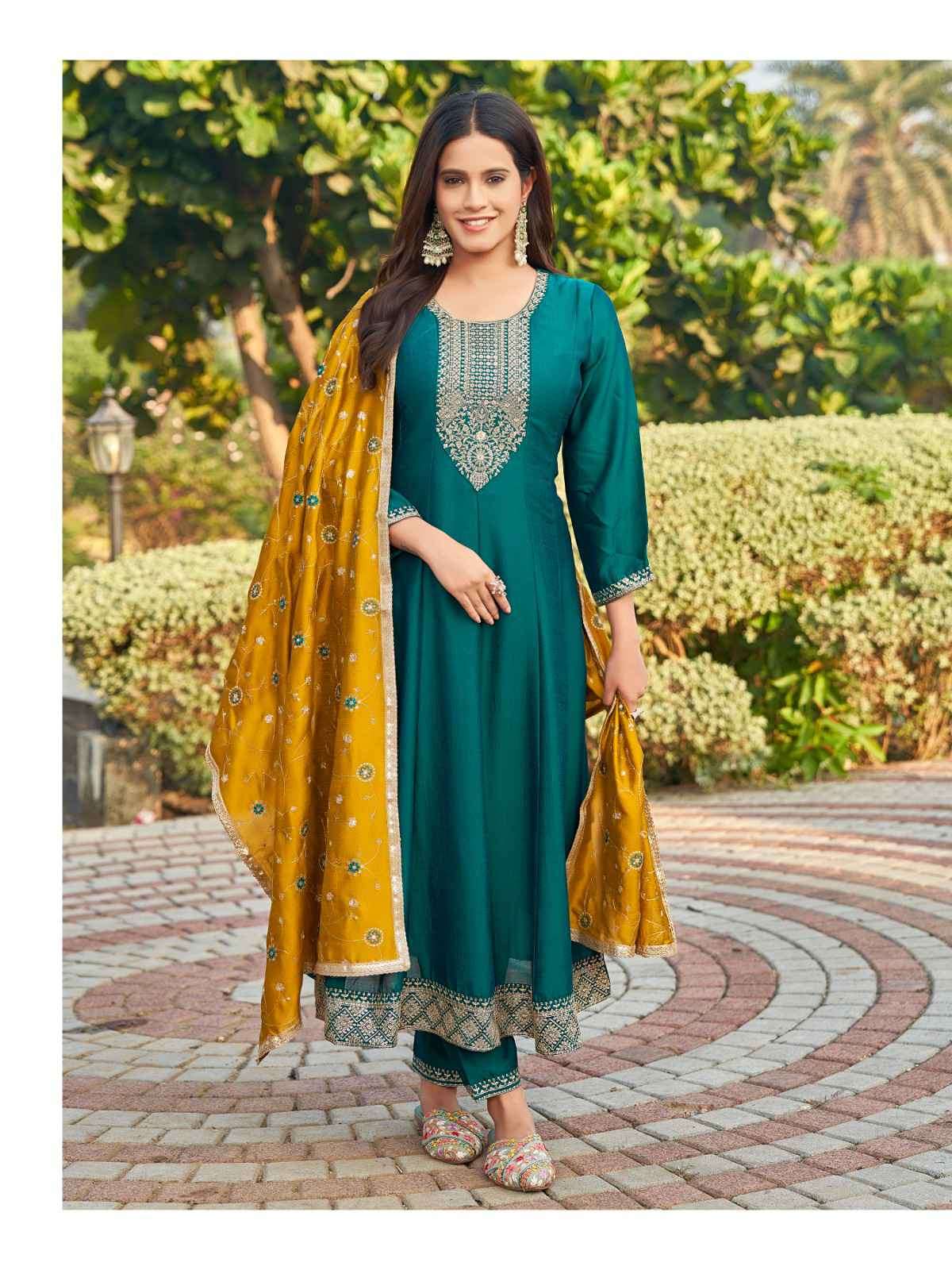 Aanchi Badra Fancy Silk Readymade Flair Suit Catalog Exporters view 3