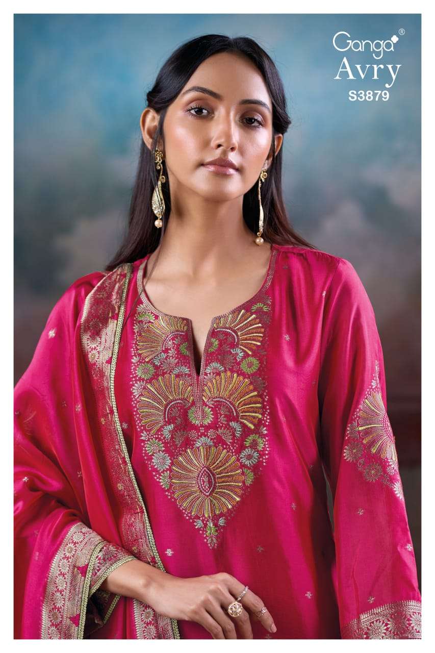 Ganga Fashion Avry 3879 Exclusive Jacquard Designs Suit Festive Collection view 3