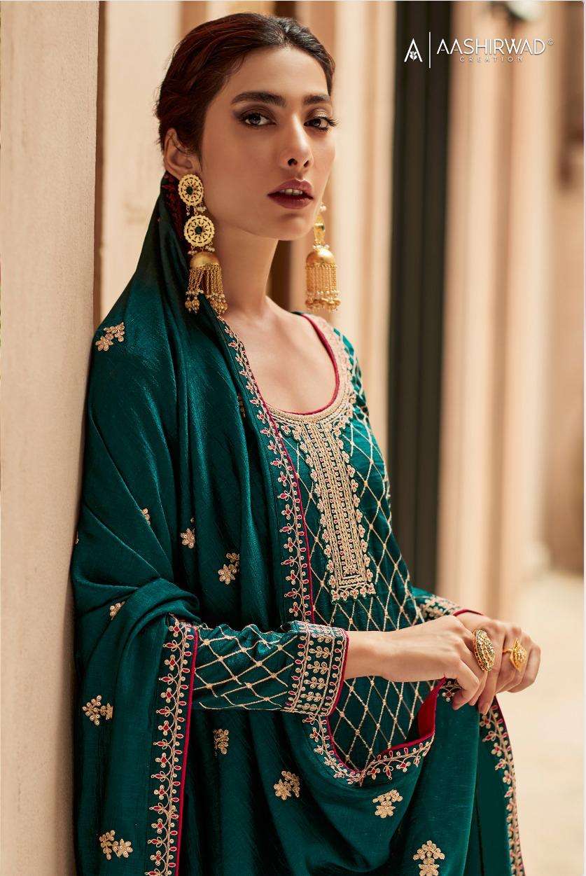 Aashirwad Nargis 9442 To 9446 New Designer Silk Suit Collection view 4