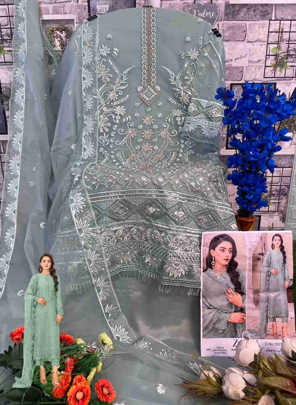 Zaha Heavy Embroidered Organza Pakistani Suit view 2
